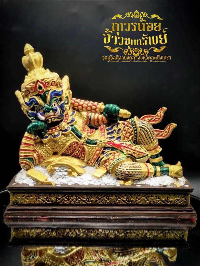 Limited edition sacred Thai guardian statue in vibrant colors with intricate details and a regal pose