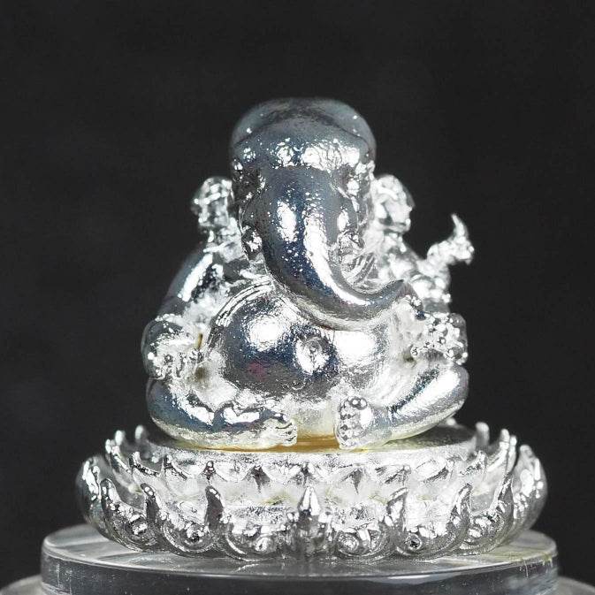 Ganesha on Lotus Base – Temple-Building Edition by Luang Pho Ngern (Silver-Plated Alloy) - Thai Blessing Co