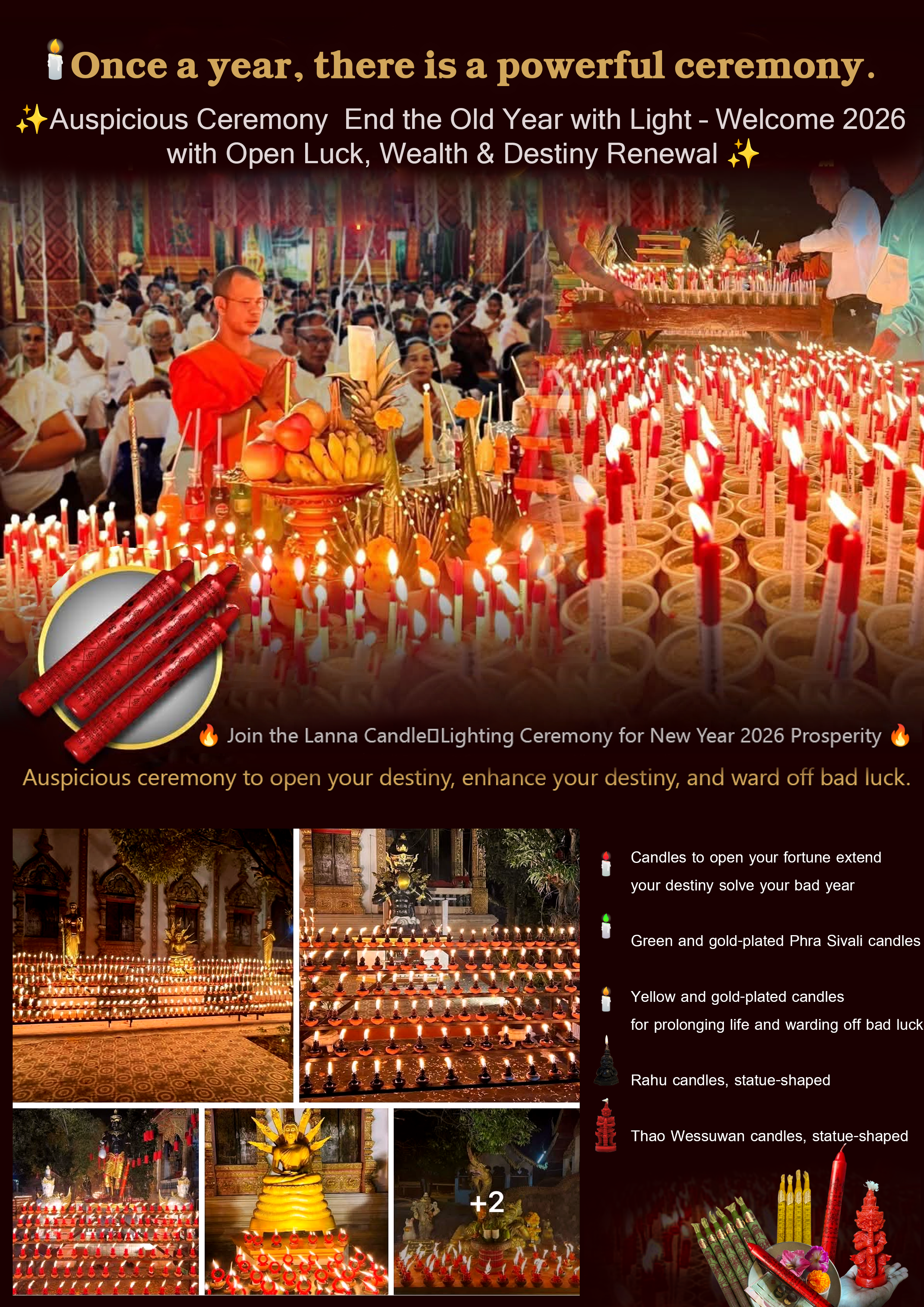 🔥 Join the Lanna Candle‑Lighting Ceremony for New Year 2026 Prosperity 🔥 Auspicious Ceremony to Open Fortune, Extend Fate &amp; Resolve Bad Luck - Thai Blessing Co By RURUECHA