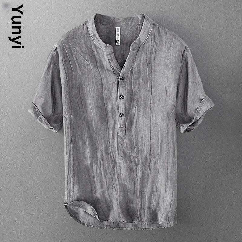 🌿 The Zen-Essential Pure Linen Top: Premium Men’s 100% Organic Linen V-Neck Shirt – Loose Fit Vintage Silhouette, Breathable Half-Sleeve Design, and Ultra-Lightweight Summer Casual Tee
