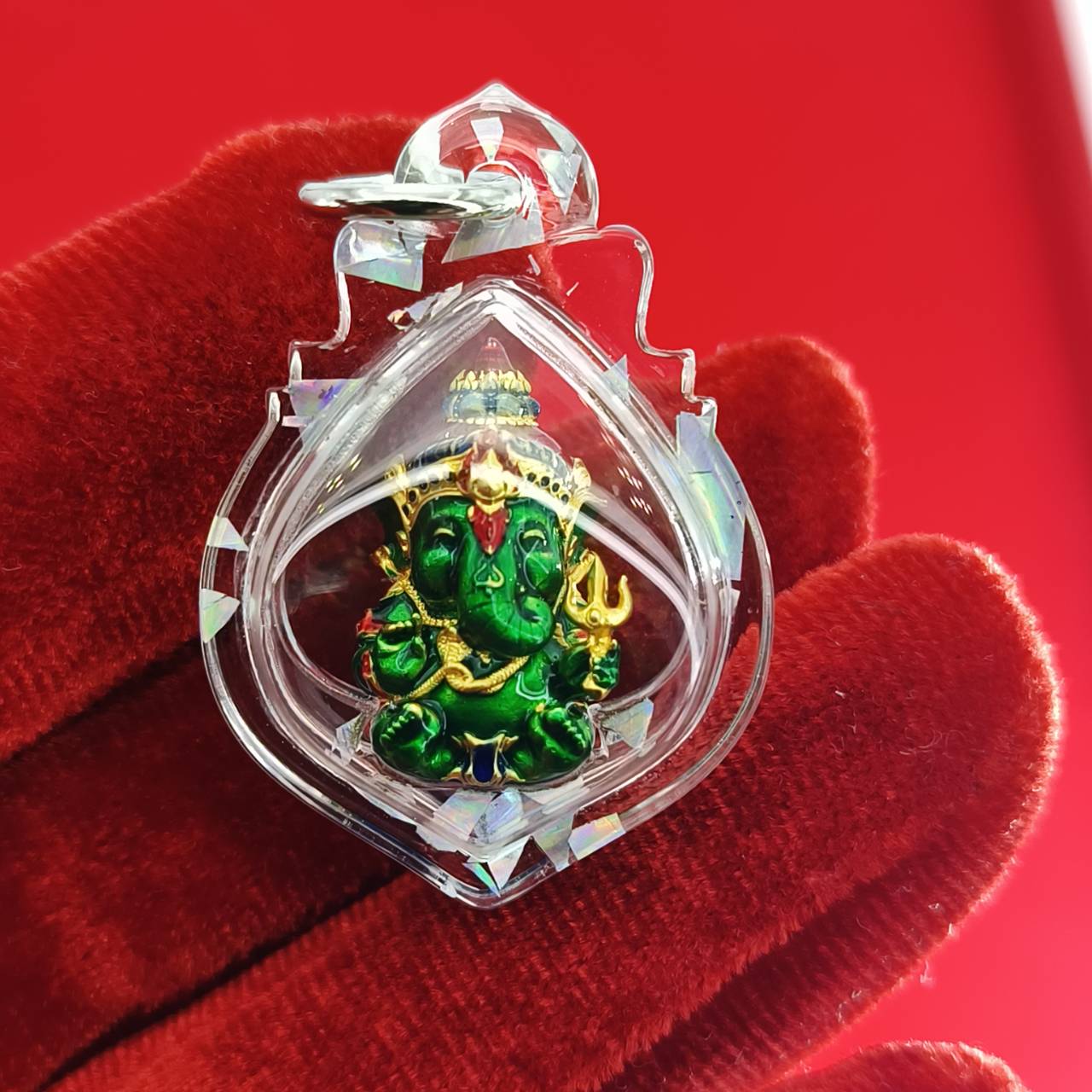 Phra Sri Siddhiya Ganapati Gold-Plated Bronze Statue with Green Enamel Finish Default Title