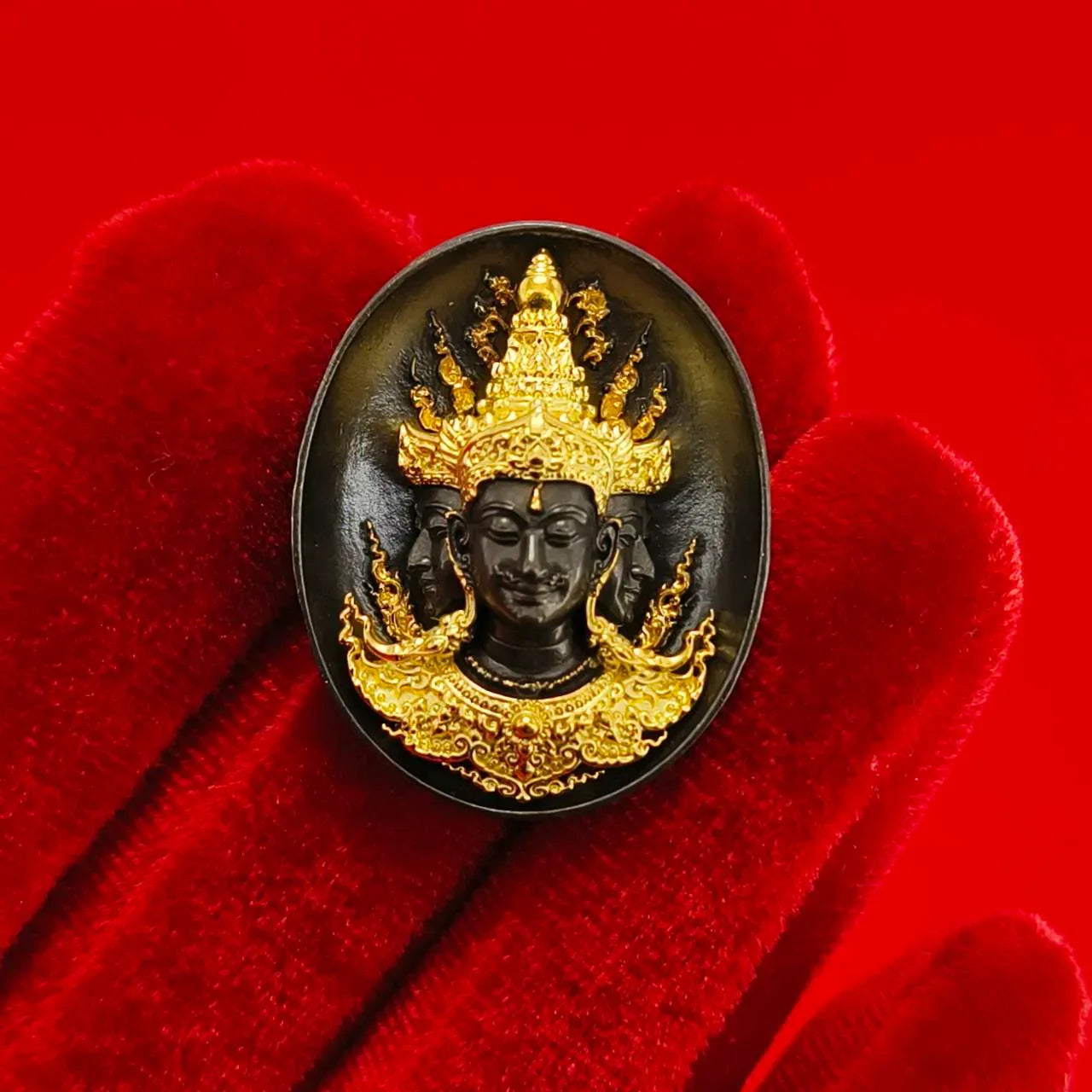 Sacred Phra Phrom Amulet - Phon Phrom Likhit Edition for Prosperity and Protection The material is made of lead and gold. The size is large height 3.2 cm width 2.5 cm.
