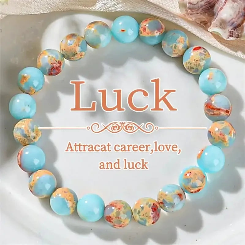 🌟 Aura Quartz & Ocean Sediment Beaded Bracelet – Unisex Homeopathic Crystal Jewelry | Brings Abundance & Prosperity Luck