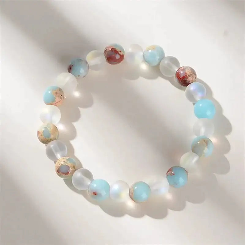 🌟 Aura Quartz & Ocean Sediment Beaded Bracelet – Unisex Homeopathic Crystal Jewelry | Brings Abundance & Prosperity