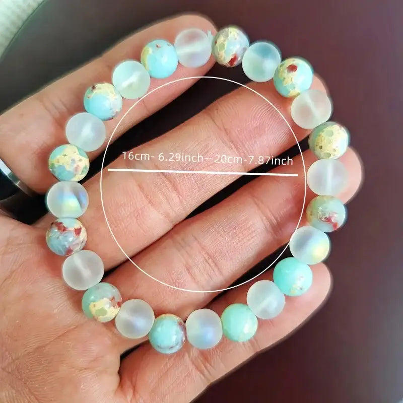 🌟 Aura Quartz & Ocean Sediment Beaded Bracelet – Unisex Homeopathic Crystal Jewelry | Brings Abundance & Prosperity