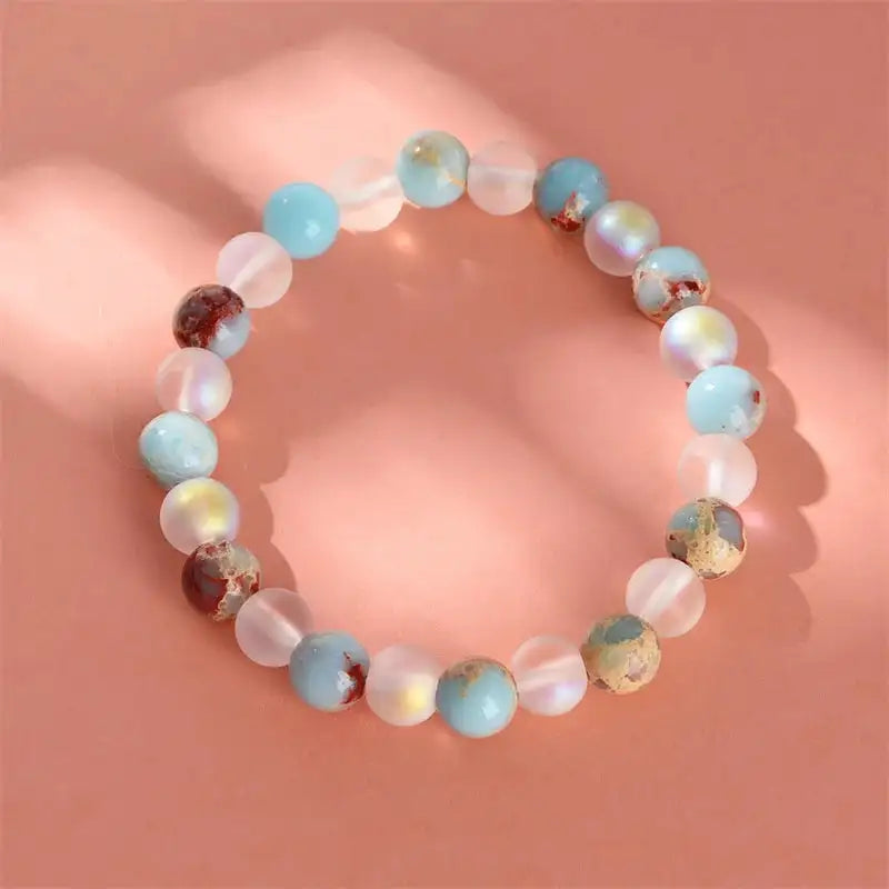 🌟 Aura Quartz & Ocean Sediment Beaded Bracelet – Unisex Homeopathic Crystal Jewelry | Brings Abundance & Prosperity