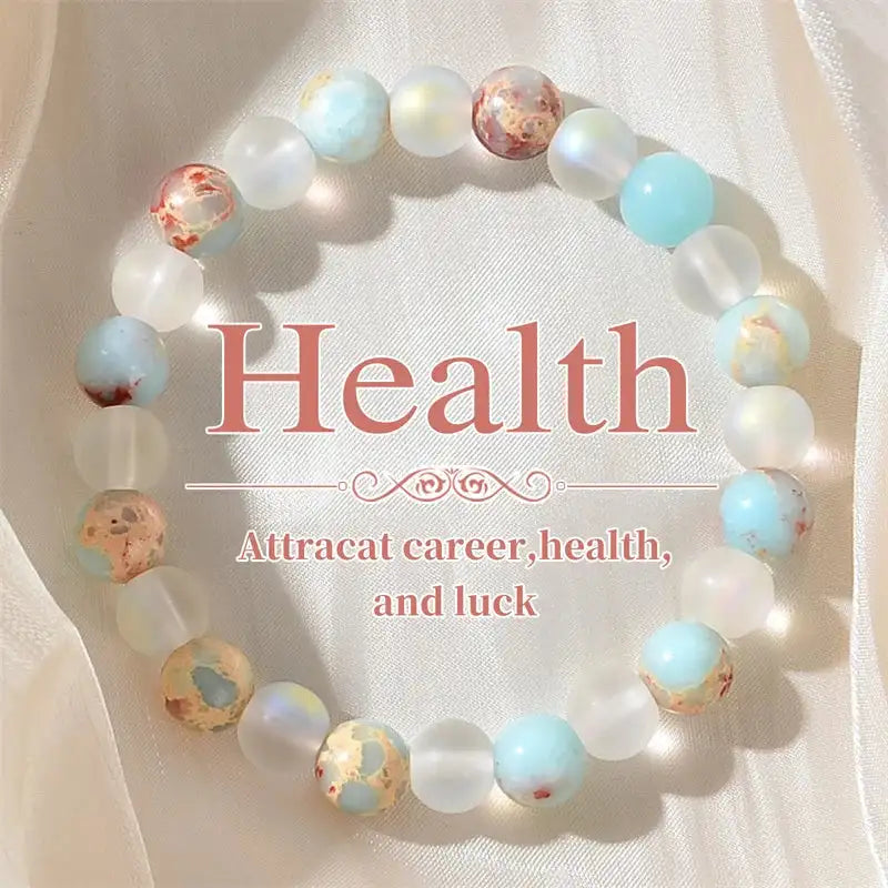 🌟 Aura Quartz & Ocean Sediment Beaded Bracelet – Unisex Homeopathic Crystal Jewelry | Brings Abundance & Prosperity
