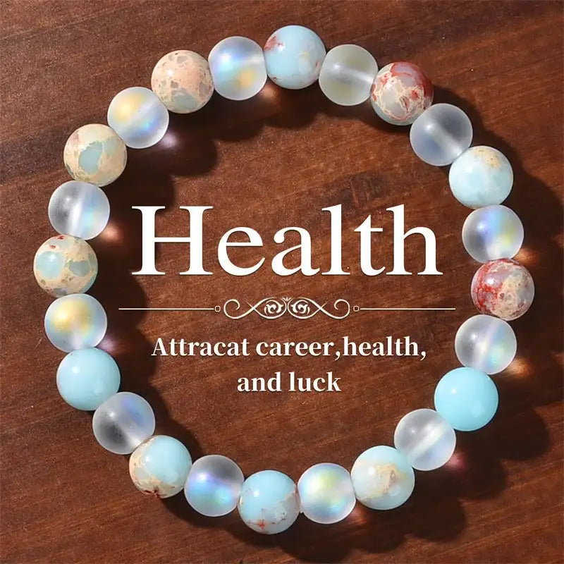 🌟 Aura Quartz & Ocean Sediment Beaded Bracelet – Unisex Homeopathic Crystal Jewelry | Brings Abundance & Prosperity Health