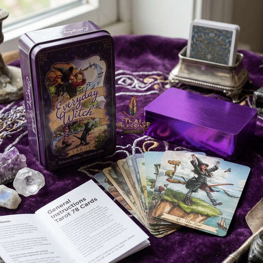✨ 10.3x6cm Everyday Witch Tarot In A Tin Metal Box Tarot Deck Portable Pocket Divination Fate Cards with PDF Guide Book Thai Blessing Co By RURUECHA