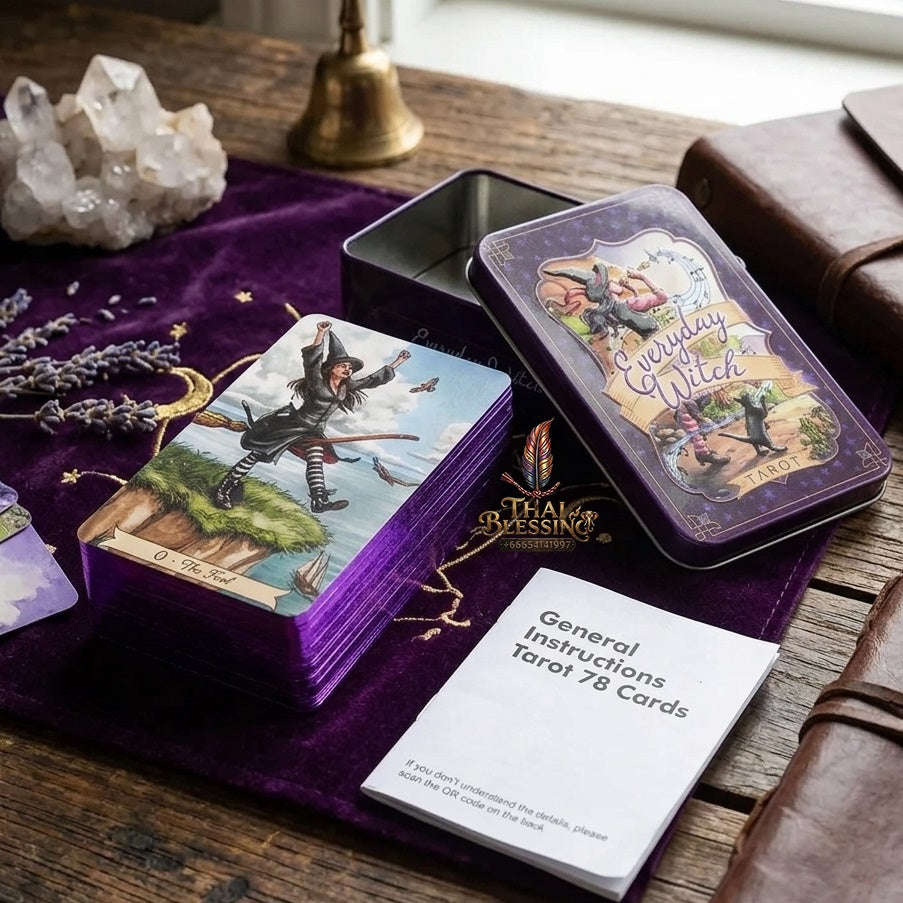 ✨ 10.3x6cm Everyday Witch Tarot In A Tin Metal Box Tarot Deck Portable Pocket Divination Fate Cards with PDF Guide Book Thai Blessing Co By RURUECHA