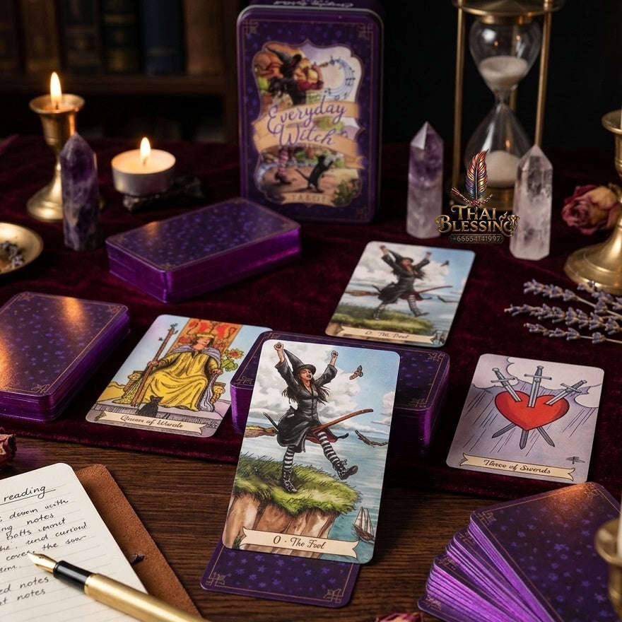 ✨ 10.3x6cm Everyday Witch Tarot In A Tin Metal Box Tarot Deck Portable Pocket Divination Fate Cards with PDF Guide Book Thai Blessing Co By RURUECHA
