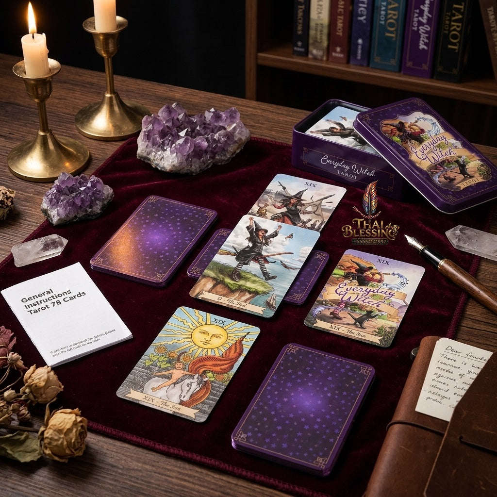 ✨ 10.3x6cm Everyday Witch Tarot In A Tin Metal Box Tarot Deck Portable Pocket Divination Fate Cards with PDF Guide Book Thai Blessing Co By RURUECHA
