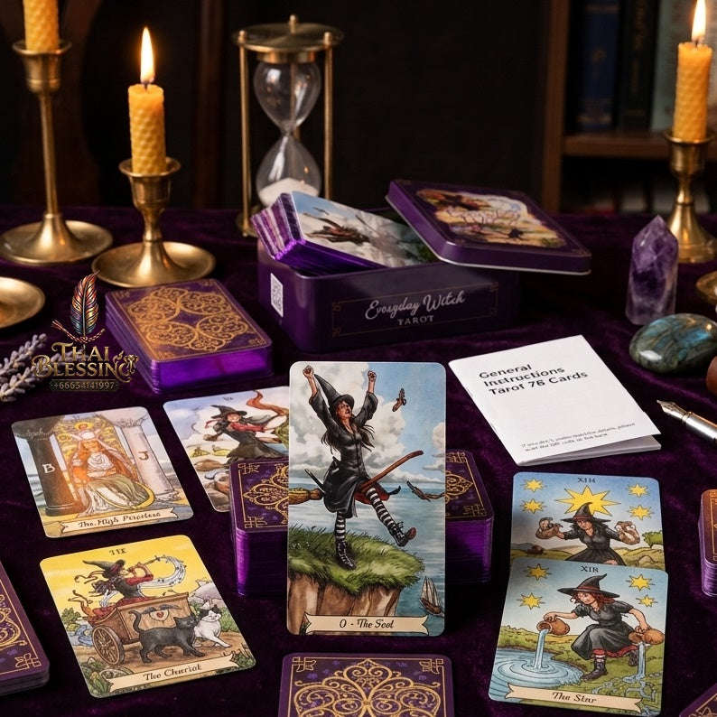 ✨ 10.3x6cm Everyday Witch Tarot In A Tin Metal Box Tarot Deck Portable Pocket Divination Fate Cards with PDF Guide Book Thai Blessing Co By RURUECHA