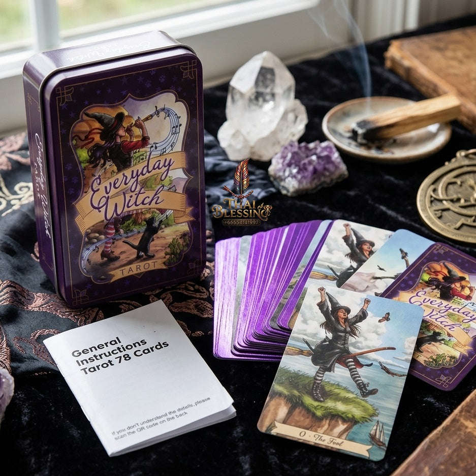 ✨ 10.3x6cm Everyday Witch Tarot In A Tin Metal Box Tarot Deck Portable Pocket Divination Fate Cards with PDF Guide Book Thai Blessing Co By RURUECHA