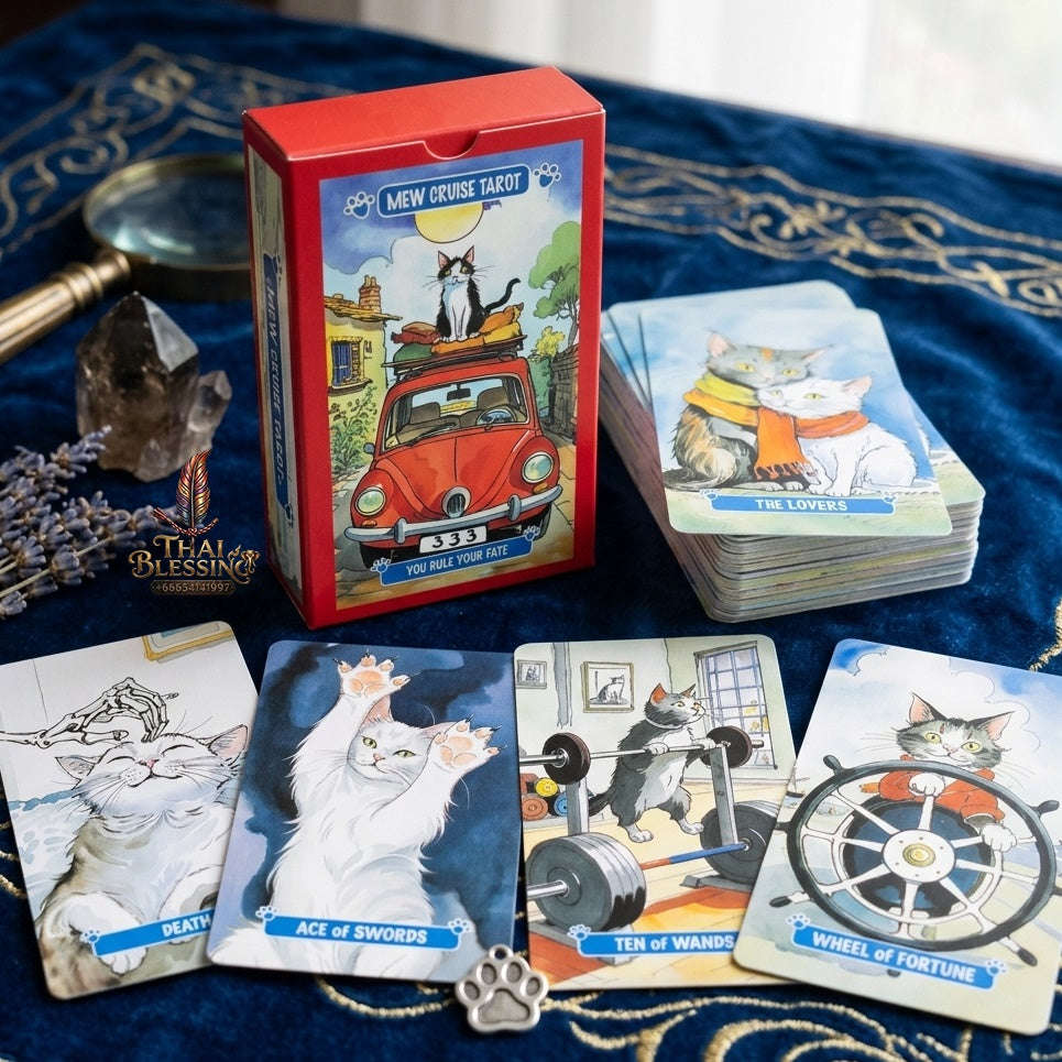 ✨ 10.3x6cm Mew Cruise Tarot Cards: 78 Tarot Cards with Cute Cat Watercolor Artwork & Divination Board Game for Cat Lovers & Beginners Thai Blessing Co By RURUECHA