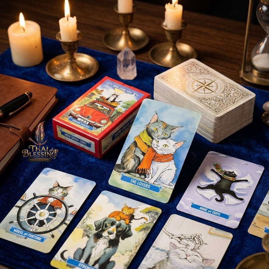 ✨ 10.3x6cm Mew Cruise Tarot Cards: 78 Tarot Cards with Cute Cat Watercolor Artwork & Divination Board Game for Cat Lovers & Beginners Thai Blessing Co By RURUECHA