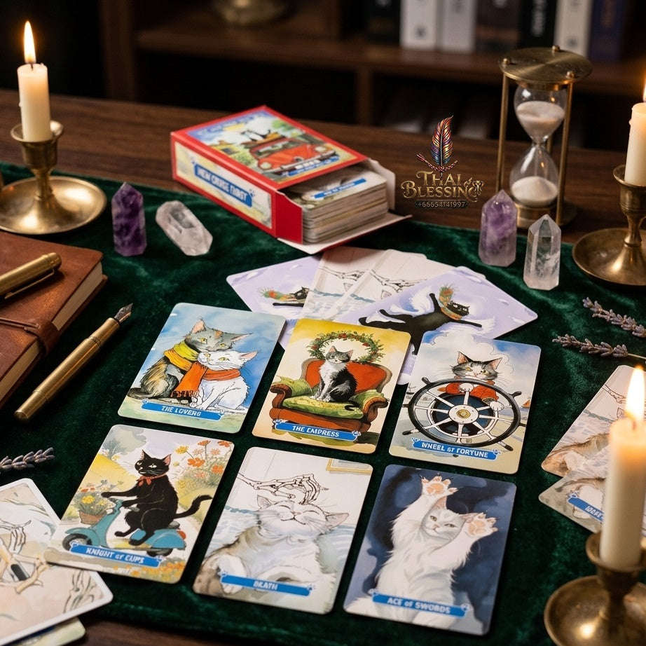 ✨ 10.3x6cm Mew Cruise Tarot Cards: 78 Tarot Cards with Cute Cat Watercolor Artwork & Divination Board Game for Cat Lovers & Beginners Thai Blessing Co By RURUECHA