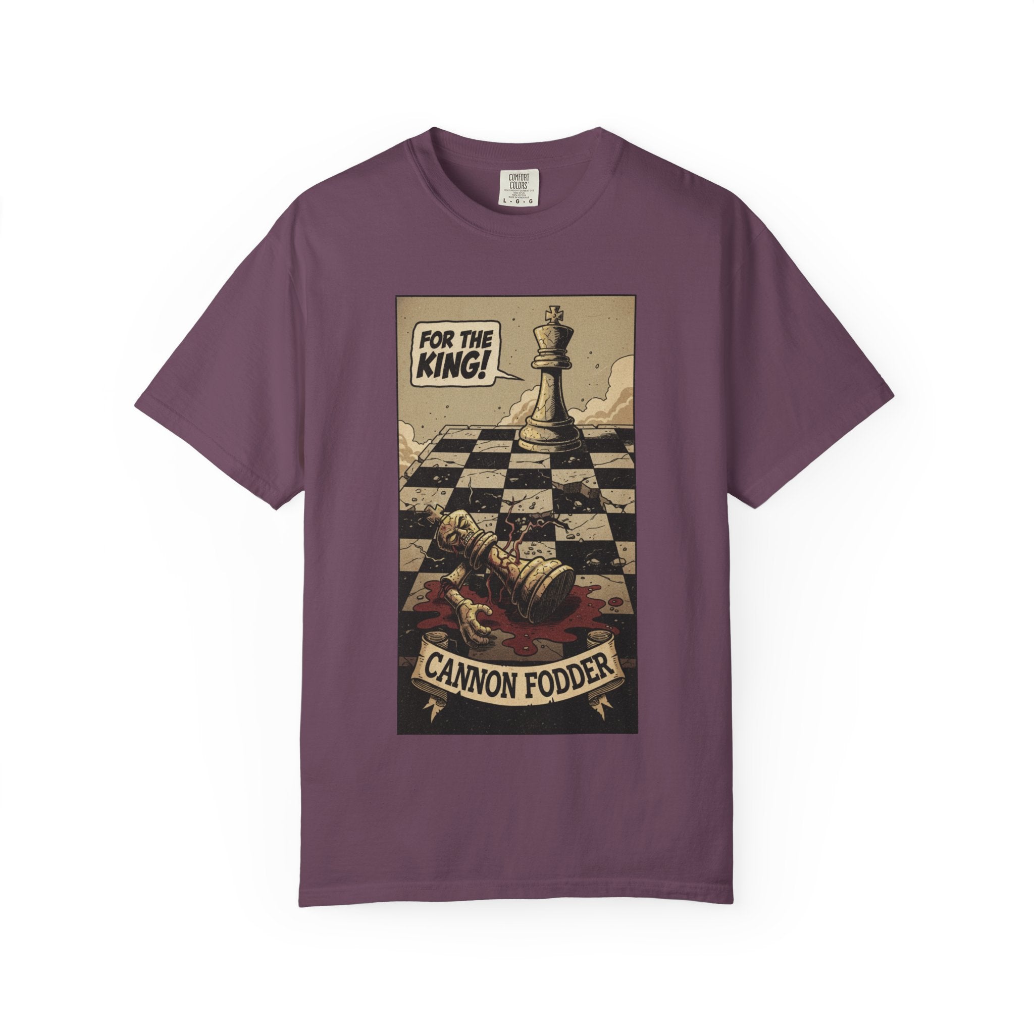 T-Shirt — "For the King! Cannon Fodder" Vintage Chess Graphic Tee Berry