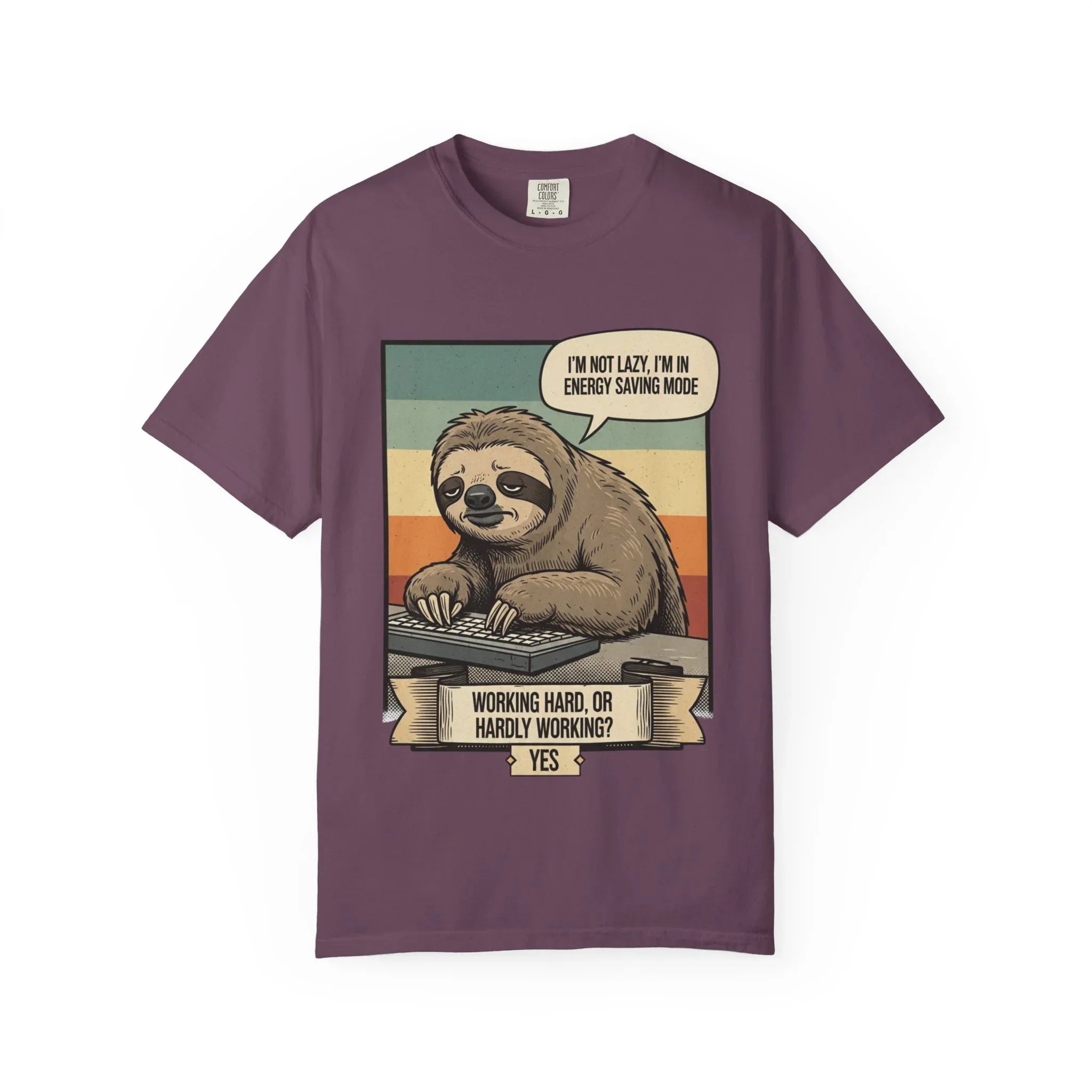 Funny Sloth Shirt - "I'm In Energy Saving Mode" T-Shirt - Office Humor Gift for Coworker - Lazy Animal Tee - Work From Home Graphic Tee - Retro Style Sloth Top Berry M