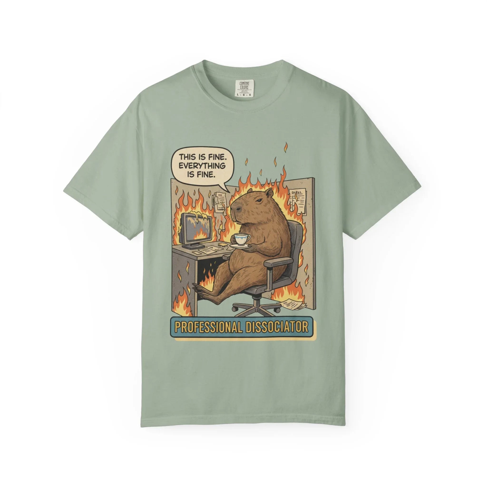 Funny Capybara "This Is Fine" Shirt - Professional Dissociator Tee - Mental Health Meme T-Shirt - Sarcastic Office Humor Gift - Relatable Corporate Grind Apparel Bay