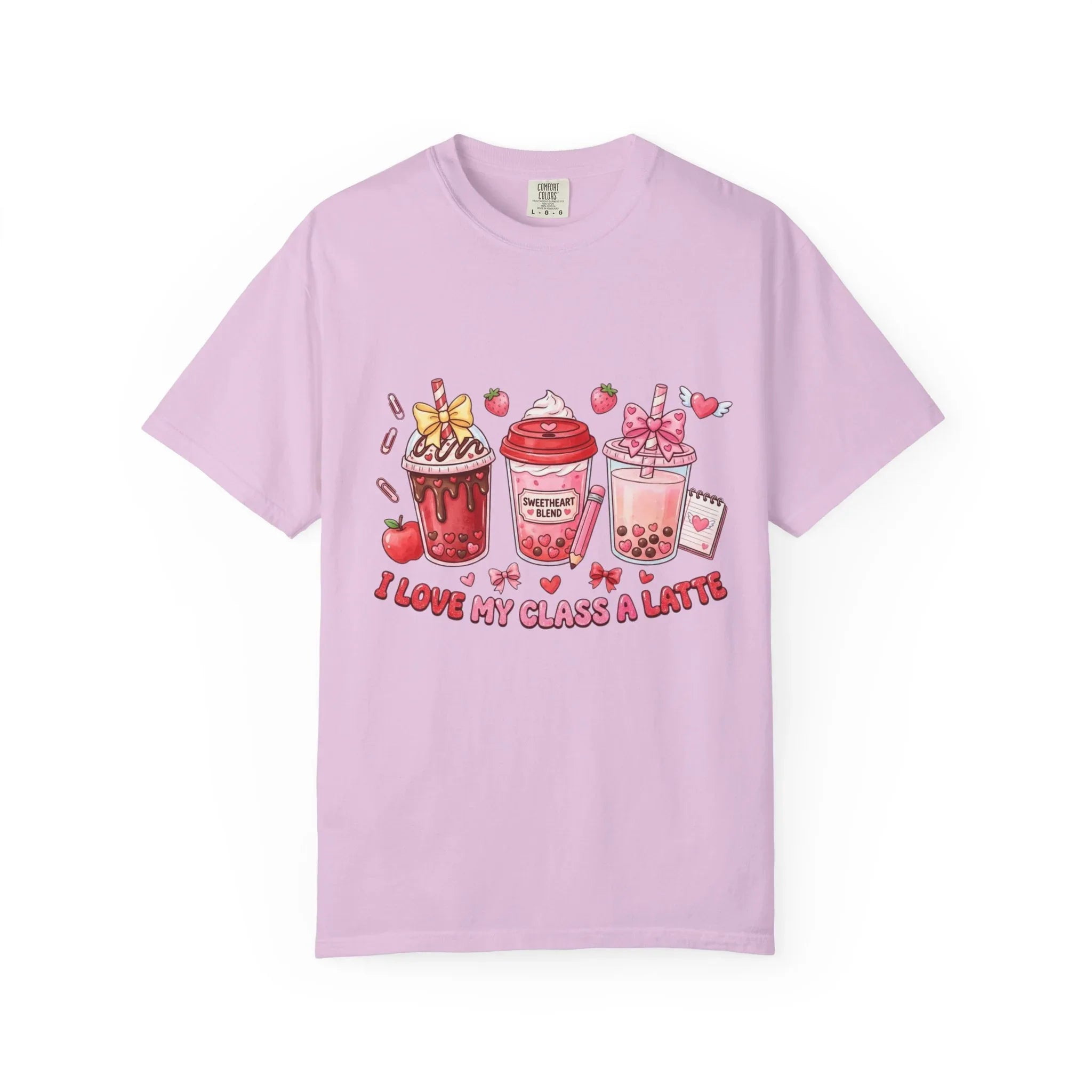 Strawberry Boba Drinks T-Shirt | I Love My Class A Latte Design | Cute Kawaii Bubble Tea Tee | Vintage Foodie Aesthetic Gift Orchid
