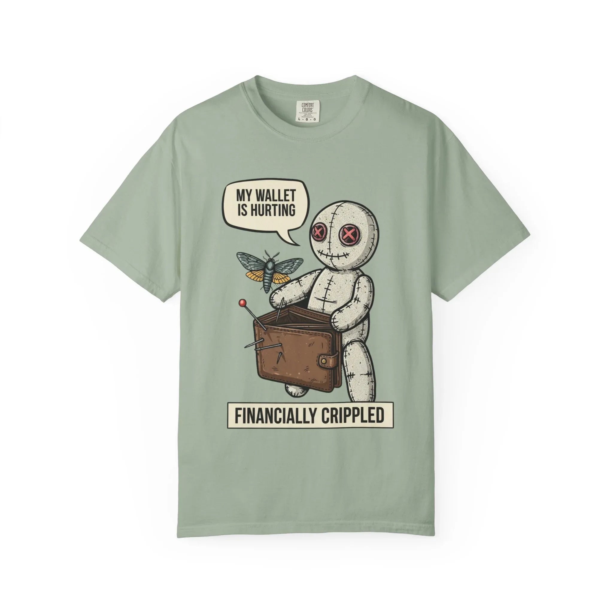 Funny Voodoo Doll Broke Life Shirt - Sarcastic "Financially Crippled" Graphic Tee - Retro Dark Humor Wallet T-Shirt - Vintage Aesthetic Streetwear Gift - Relatable Financial Struggle Mood Shirt Bay