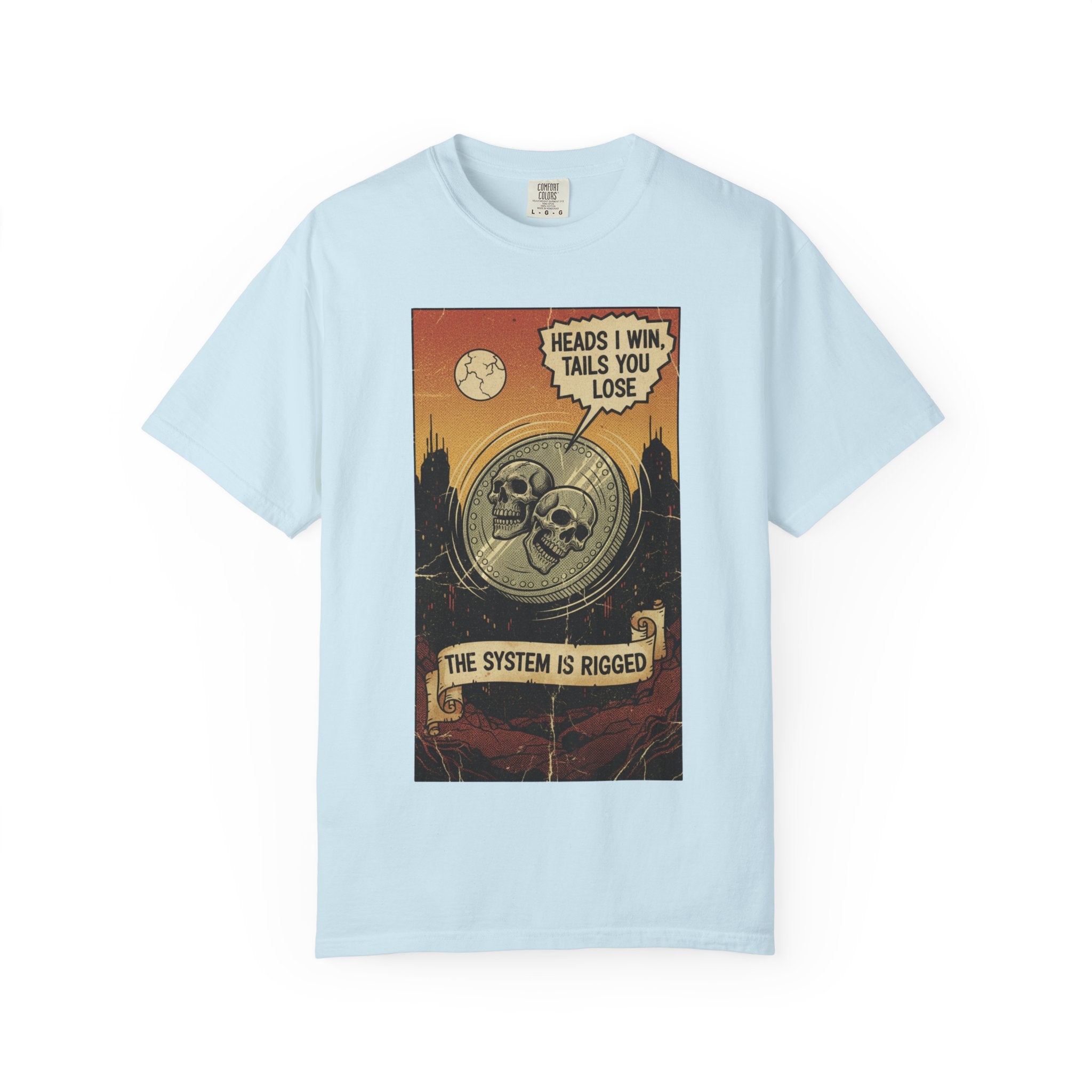 Vintage Satirical T-Shirt | Political Theater & System is Rigged Retro Tee | Sarcastic Dark Humor Shirt | Unisex Premium Cotton Graphic Tee Chambray