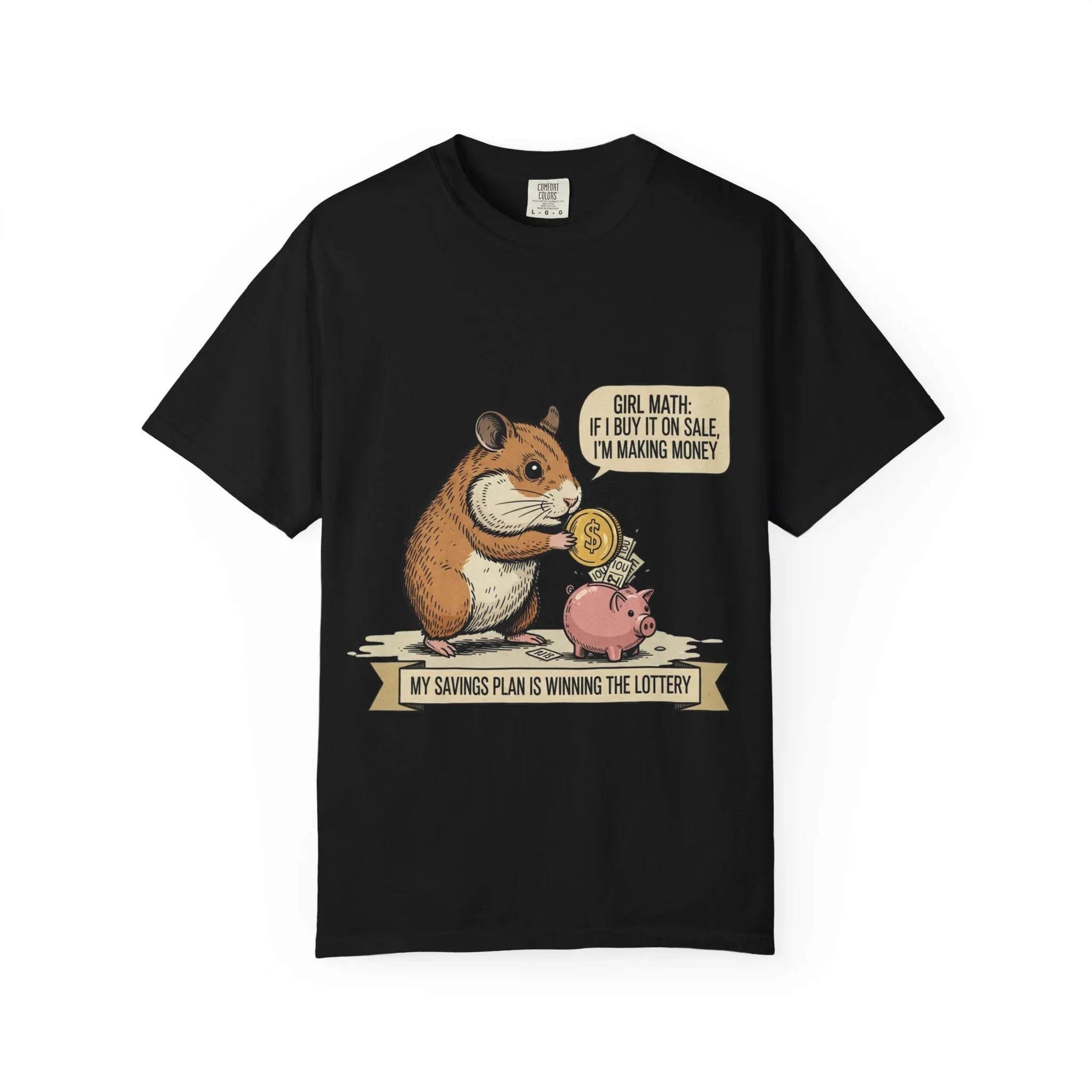 Funny Girl Math Shirt Hamster Saving Plan Tee Student Loan Otter Shirt Financially Stable Sloth Broke Life Gift Sarcastic Adulting Humor Black