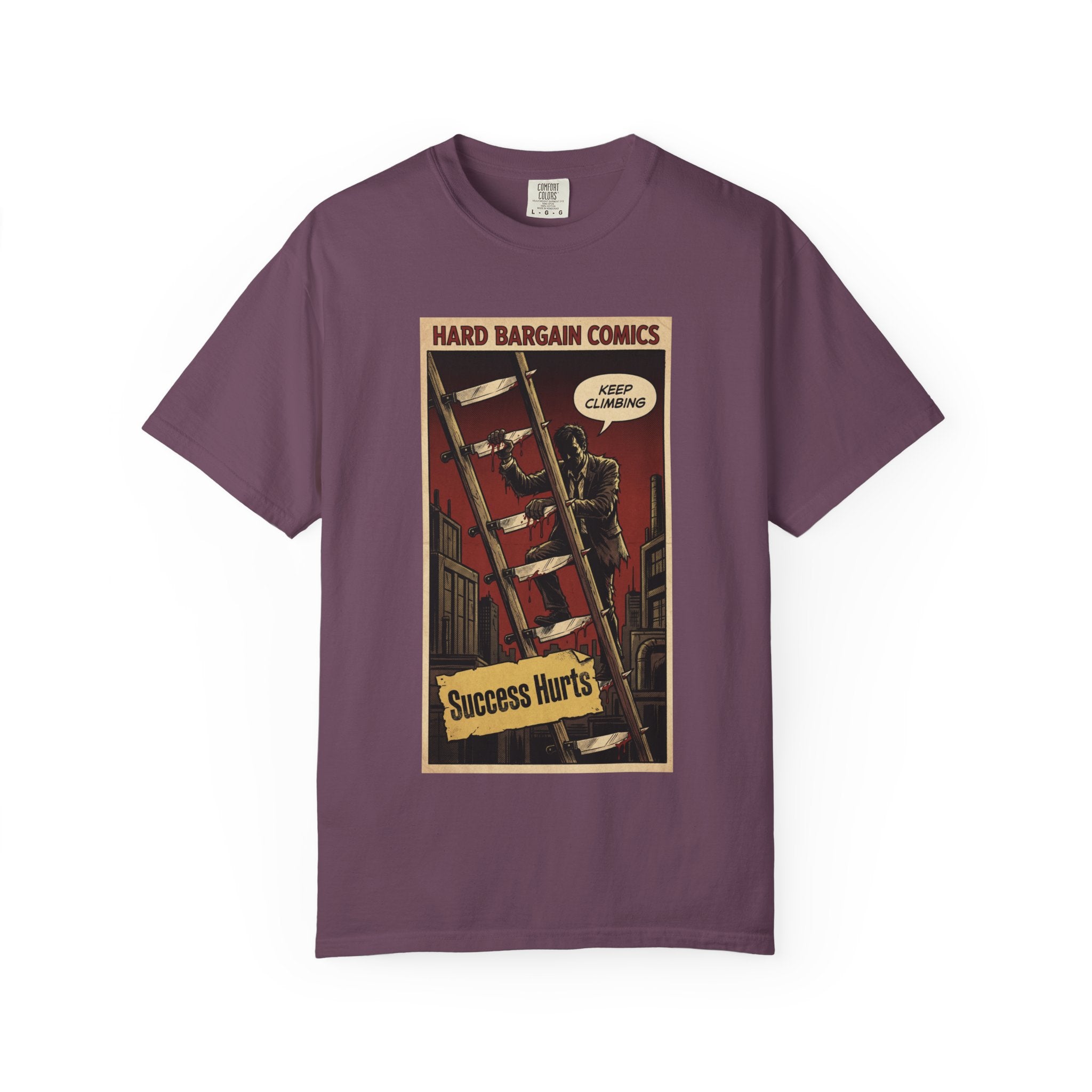 Success Hurts T-Shirt - Keep Climbing Hard Bargain Comic Tee - Vintage Retro Streetwear - Edgy Motivational Hustle Shirt - Grunge Graphic Apparel Berry