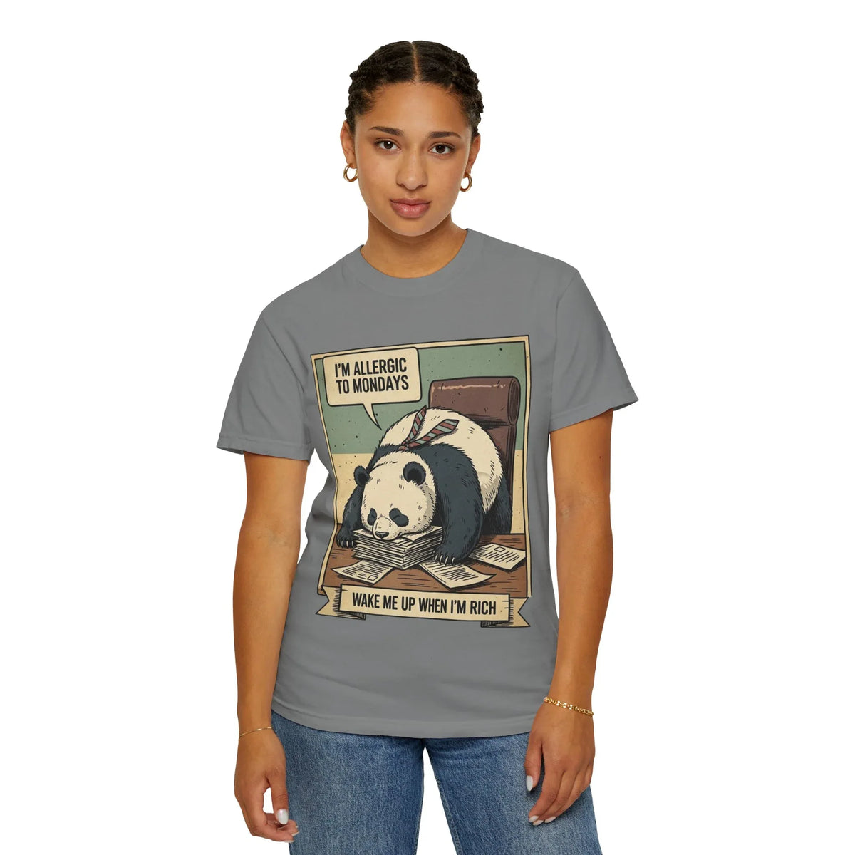 Funny Panda Monday Shirt - "I Am Allergic To Mondays" Hoodie - Office Humor Sweatshirt - "Wake Me Up When I Am Rich" Tee - Relatable Lazy Coworker Gift - Work Sucks Apparel
