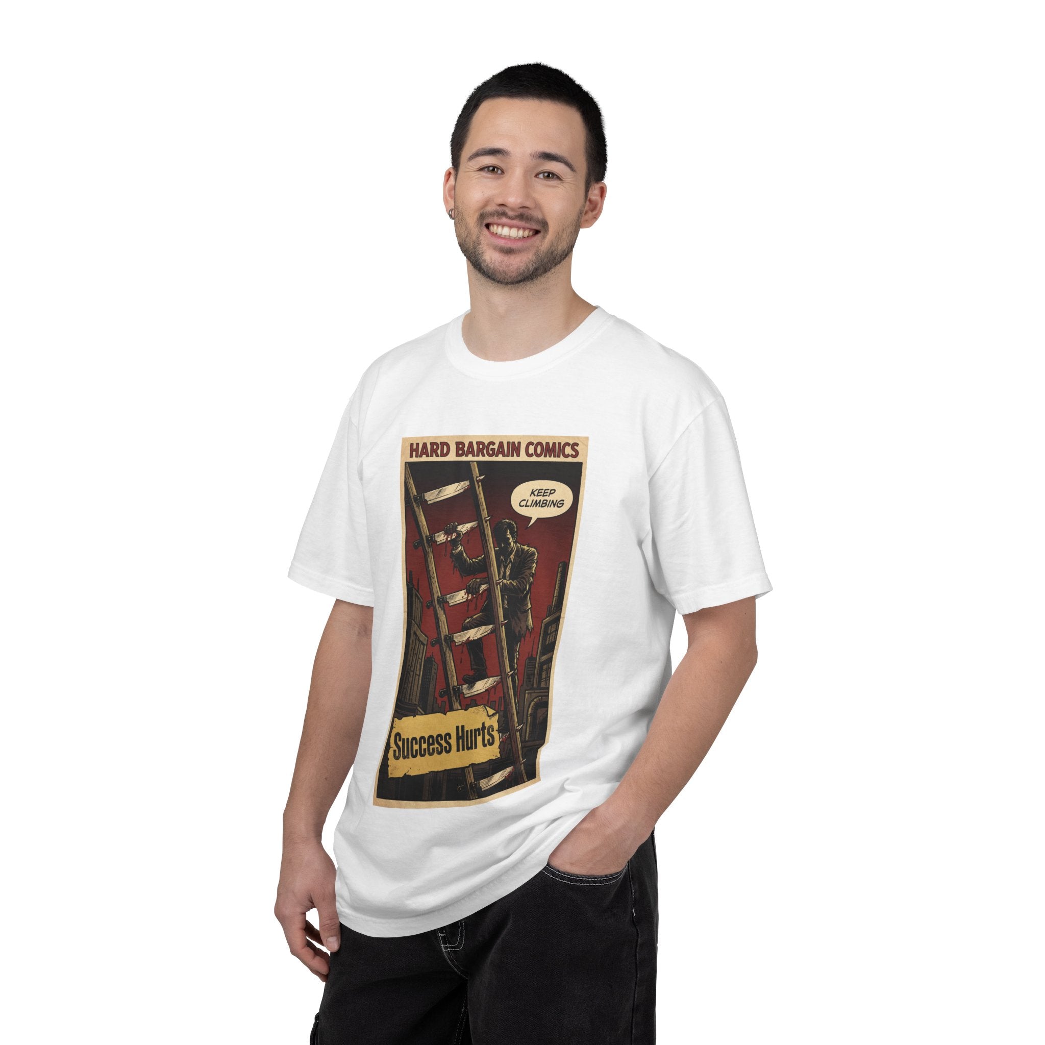 Success Hurts T-Shirt - Keep Climbing Hard Bargain Comic Tee - Vintage Retro Streetwear - Edgy Motivational Hustle Shirt - Grunge Graphic Apparel