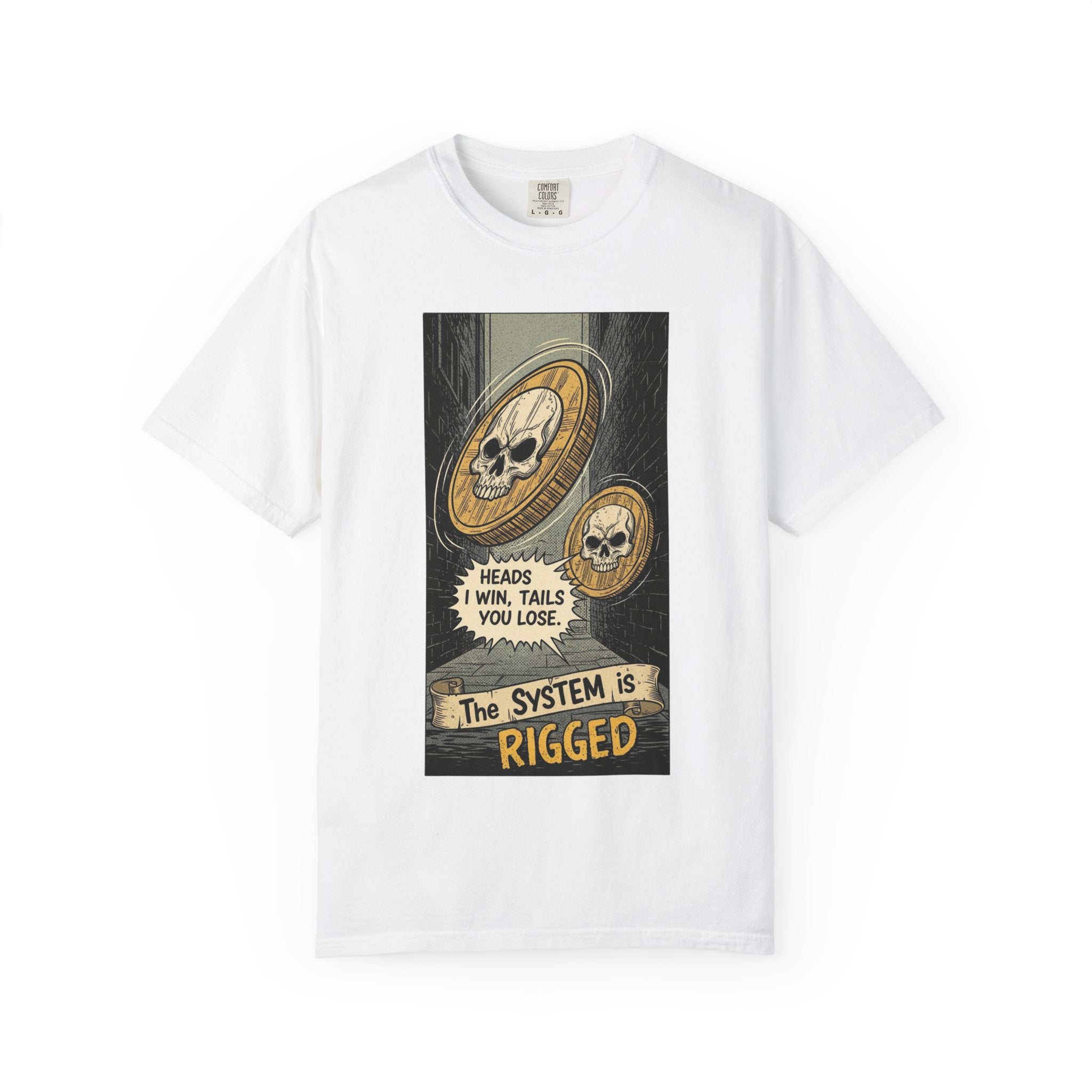 Vintage Satirical T-Shirt | Political Theater & Rigged System Retro Comic Tee | Sarcastic Dark Humor Shirt | Unisex Premium Cotton Graphic Tee White