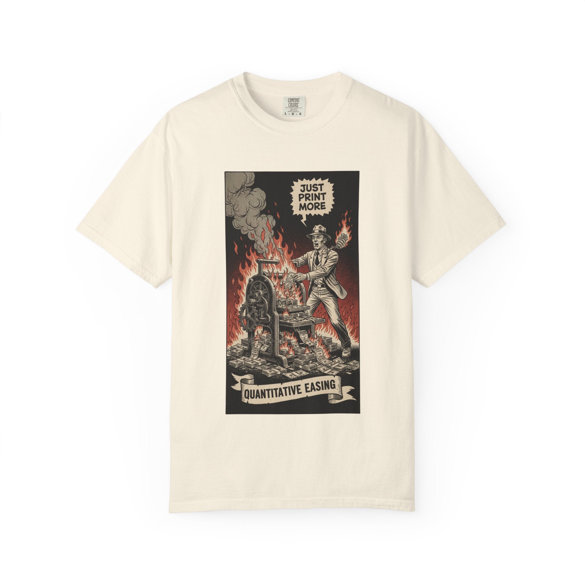 Quantitative Easing Shirt Money Printer Go Brrr Inflation Satire Tee Vintage Finance Gift Bitcoin Crypto Investor Tshirt Ivory