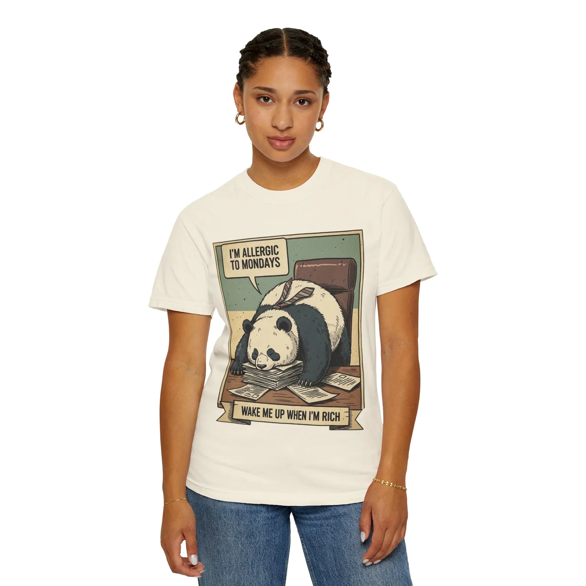 Funny Panda Monday Shirt - "I Am Allergic To Mondays" Hoodie - Office Humor Sweatshirt - "Wake Me Up When I Am Rich" Tee - Relatable Lazy Coworker Gift - Work Sucks Apparel
