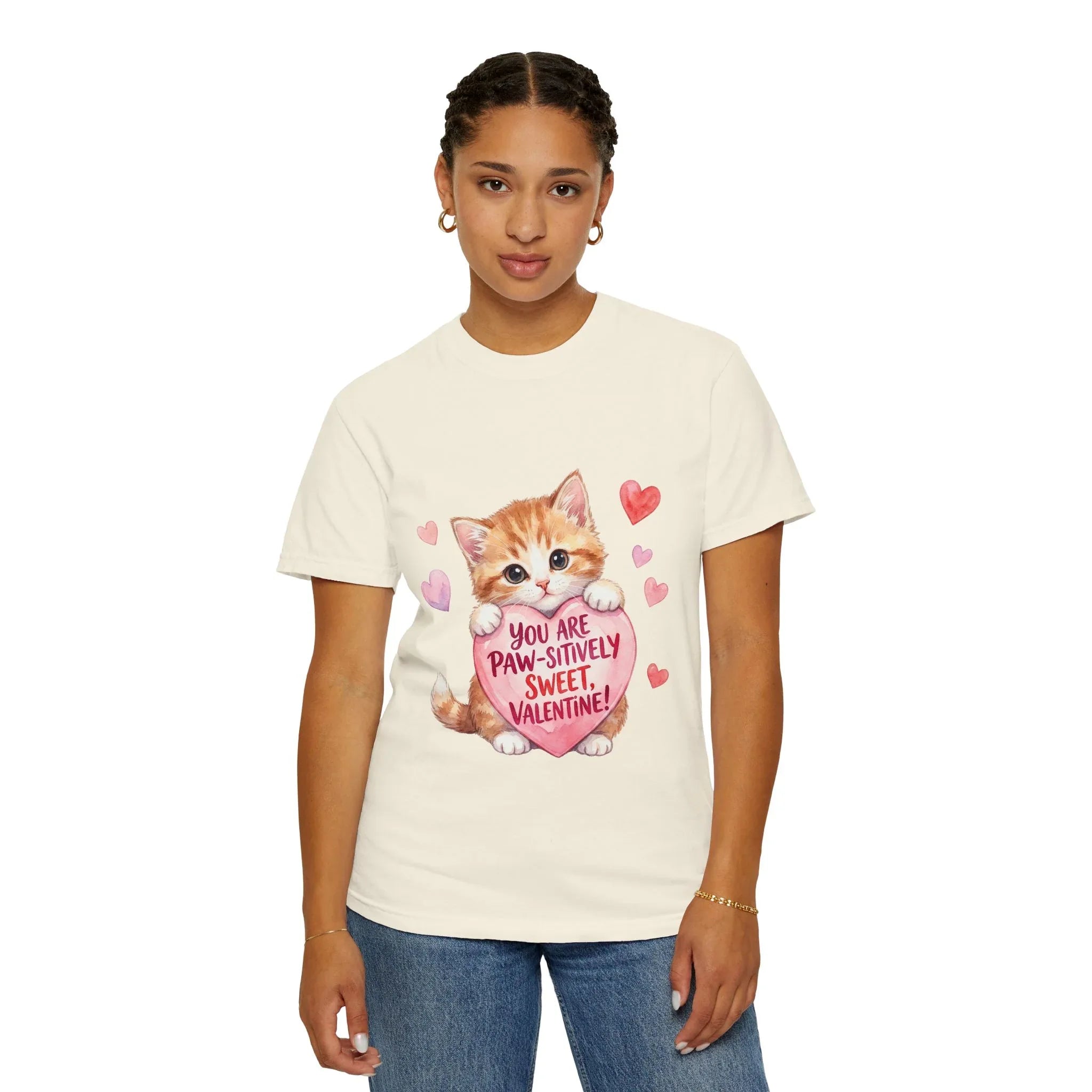 Paw-sitively Sweet Valentine Kitten T-Shirt | Cute Cat Lover Gift | Vintage Aesthetic Love Tee | Soft Cozy Valentine Shirt