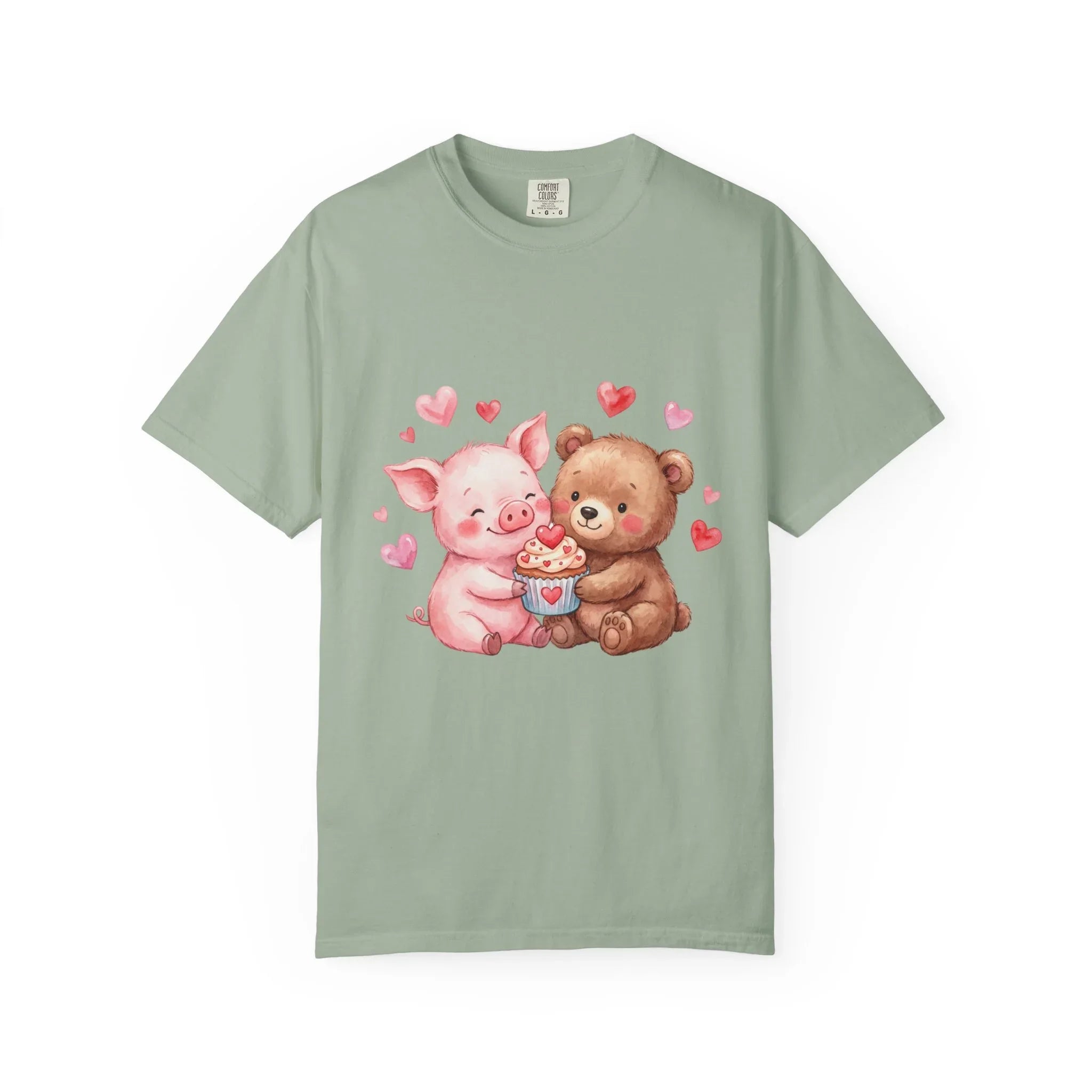 Cute Pig Bear Heart Cup Valentine T Shirt Watercolor Cozy Vintage Aesthetic Gift Animal Lovers Soft Cotton Romantic Tee Bay