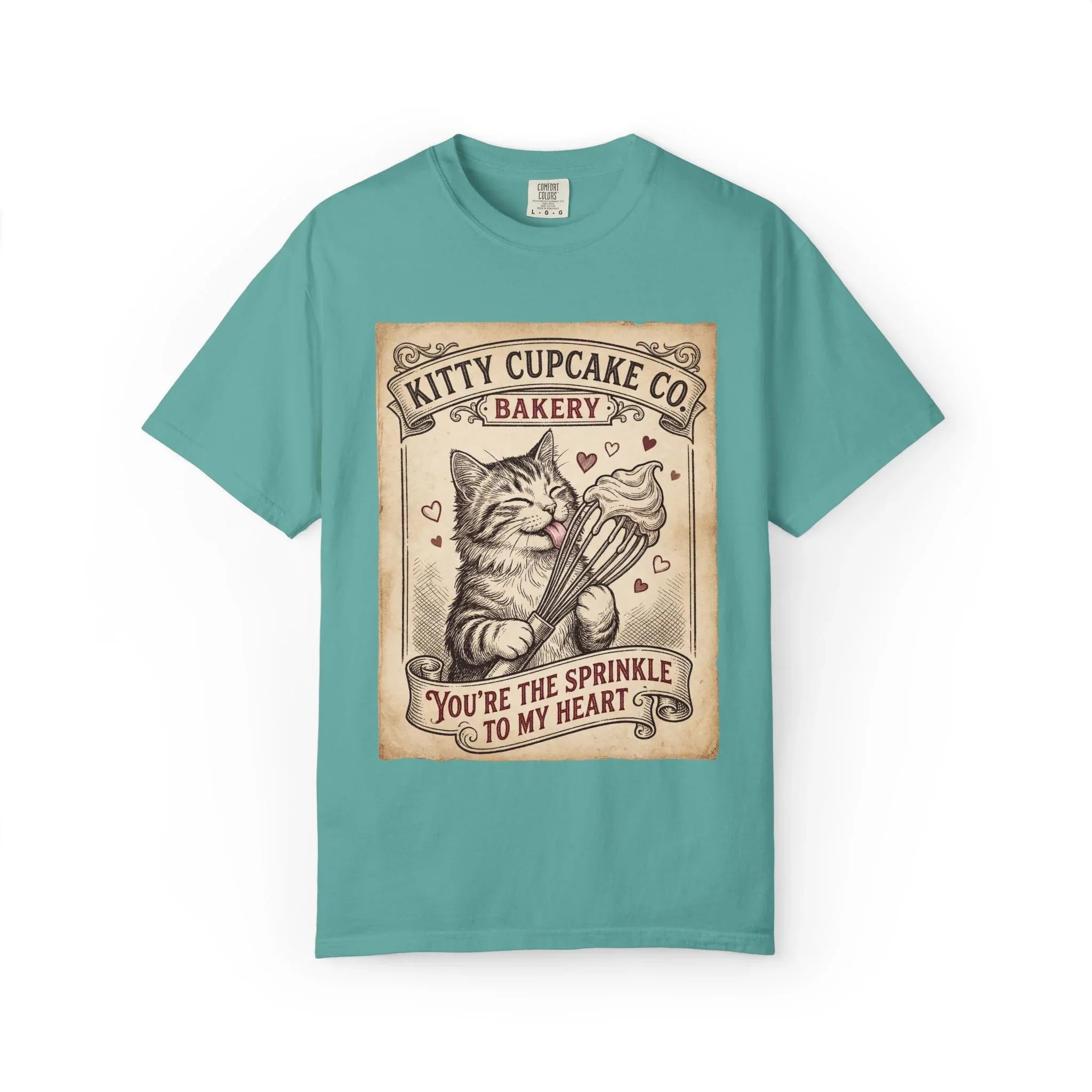 Kitty Cupcake Co T-Shirt | Vintage Cat Bakery Youre the Sprinkle to My Heart Graphic Tee Seafoam