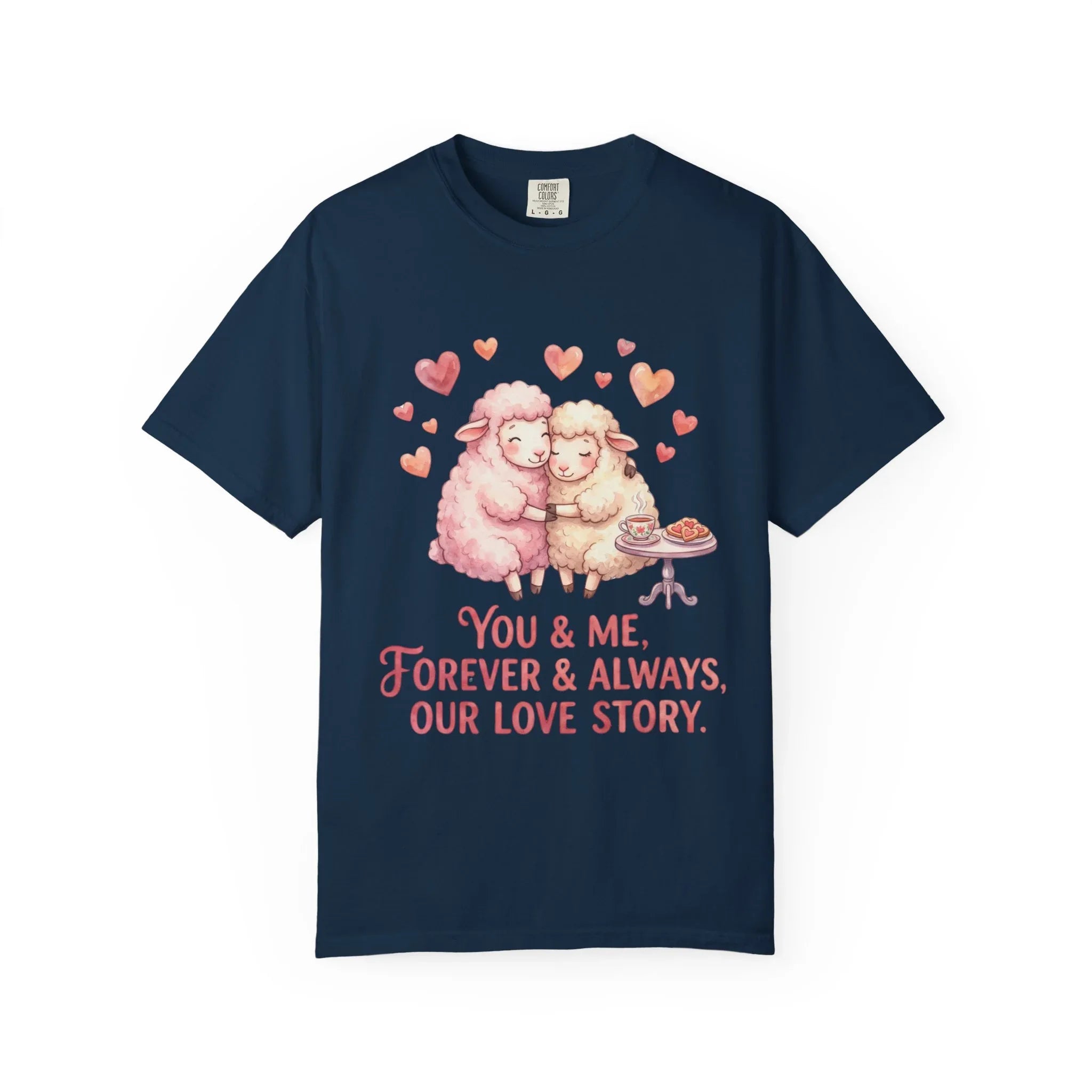 You and Me Forever Always Our Love Story T-Shirt | Cute Sheep Couple Tee | Cozy Valentine Gift | Vintage Soft Romantic Shirt True Navy