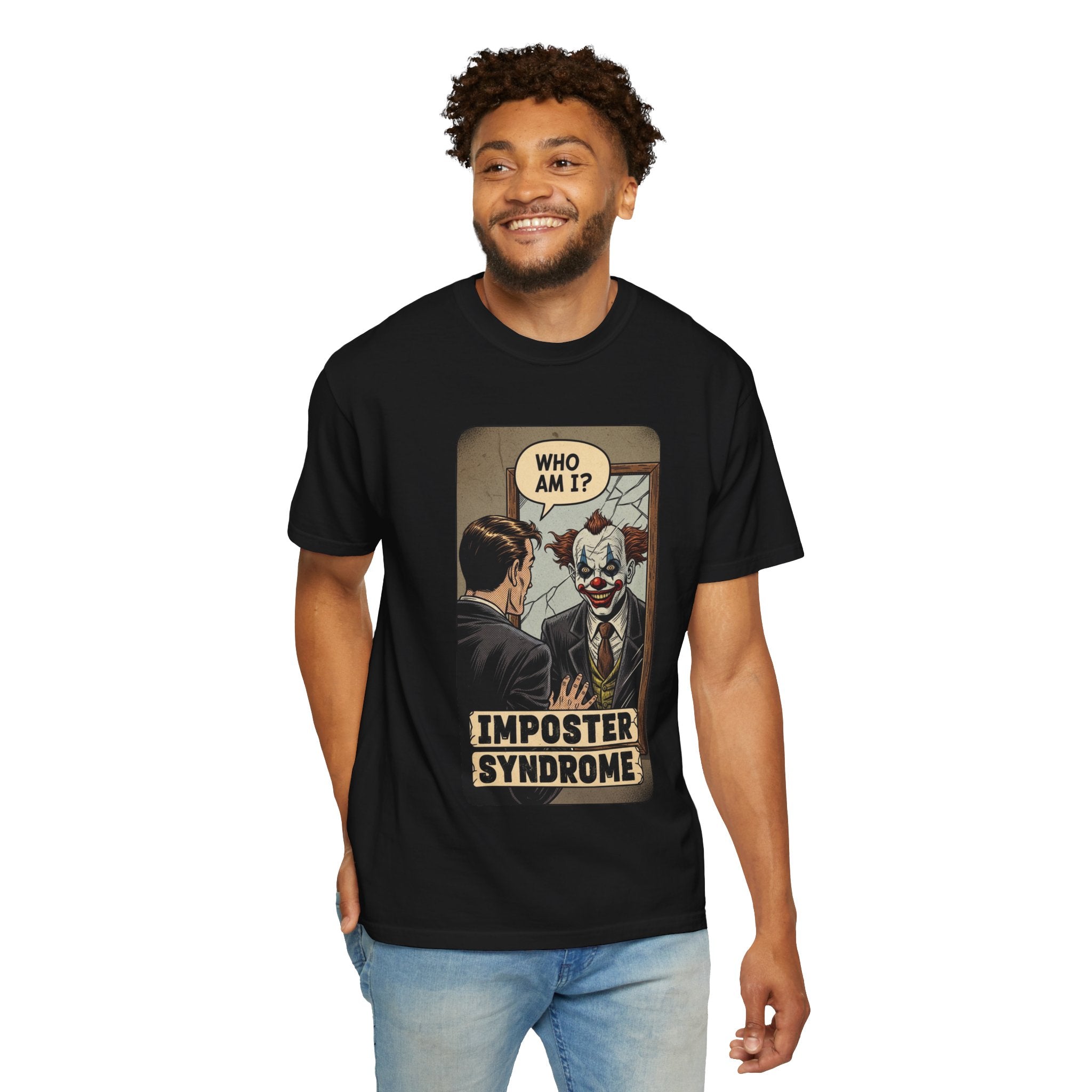 Imposter Syndrome Shirt Vintage Clown Mirror Tee Funny Mental Health Graphic T-Shirt Sarcastic Retro Who Am I Top Corporate Humor Gift