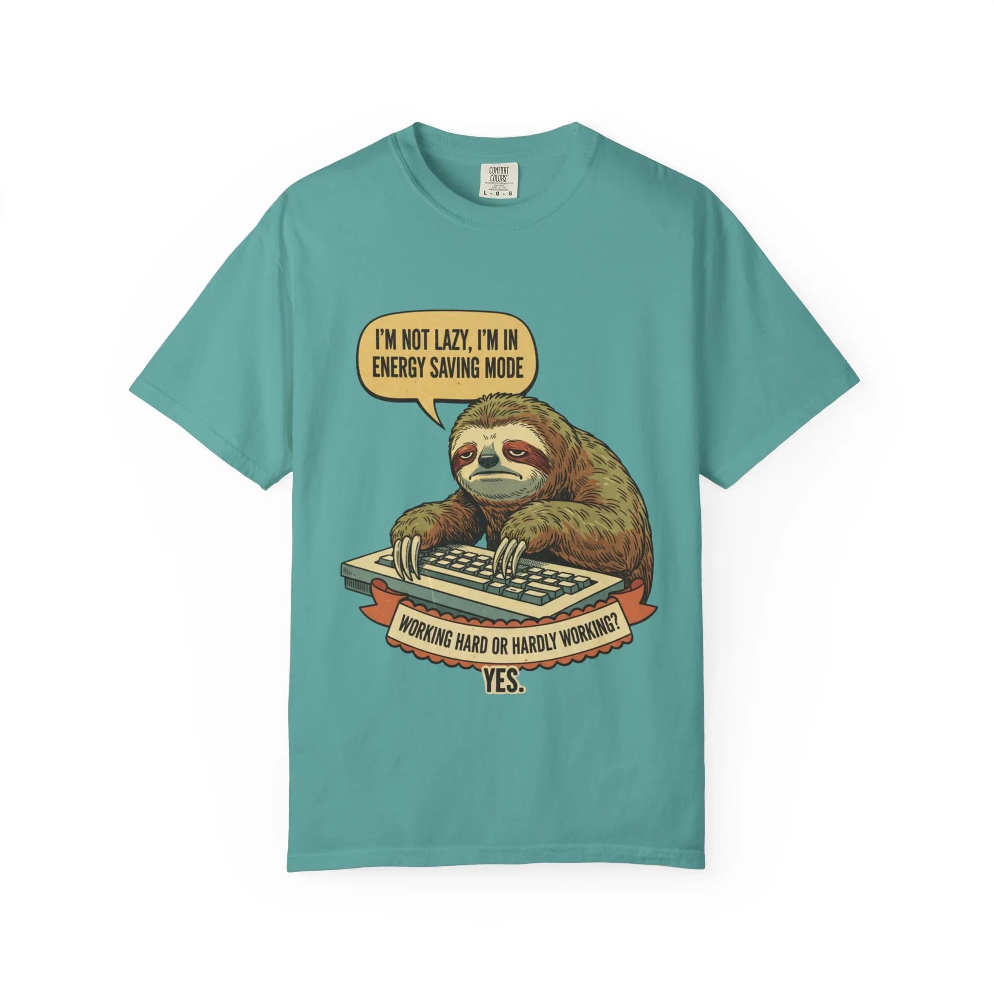 Funny Sloth Shirt - "I'm In Energy Saving Mode" Office Humor Tee - Programmer T-Shirt - Lazy Animal Lover Gift - Retro Style Sloth Graphic Tee Seafoam