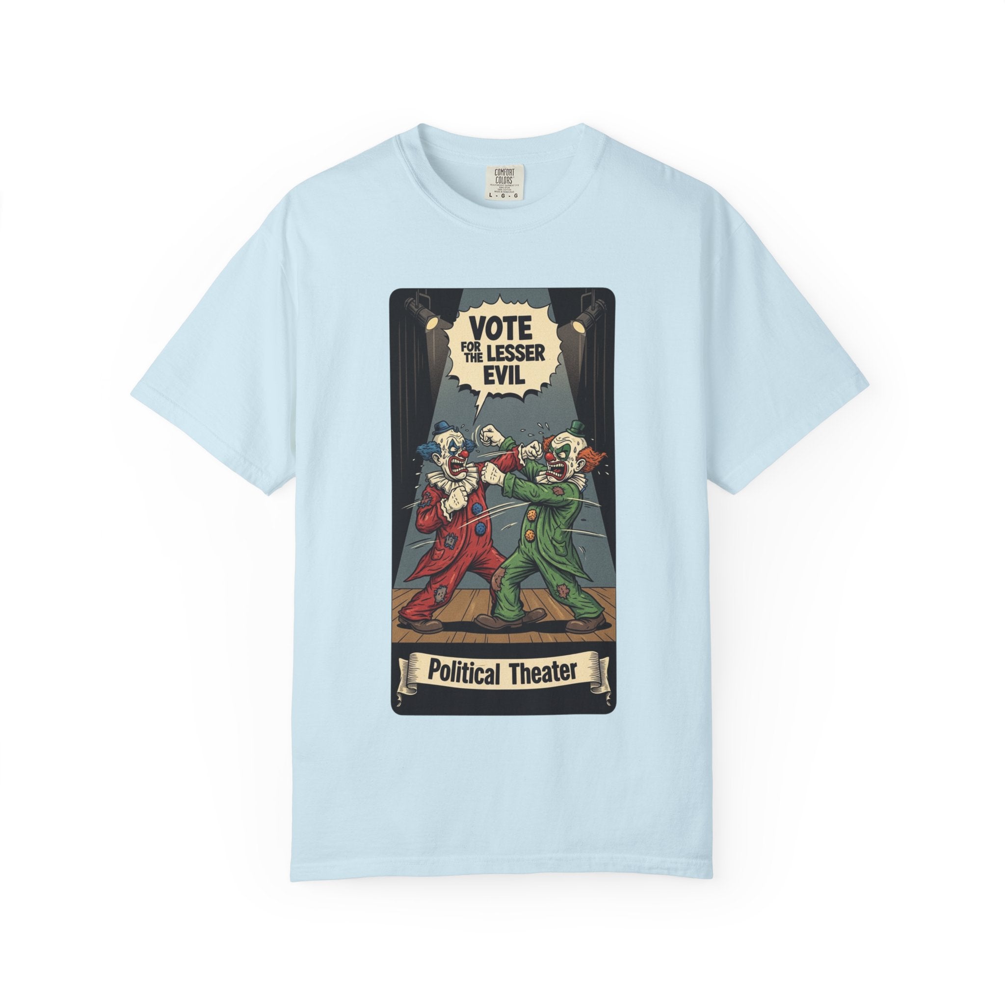 Vintage Satirical T-Shirt | Political Theater & System is Rigged Retro Tee | Sarcastic Dark Humor Shirt | Unisex Premium Cotton Graphic Tee Chambray