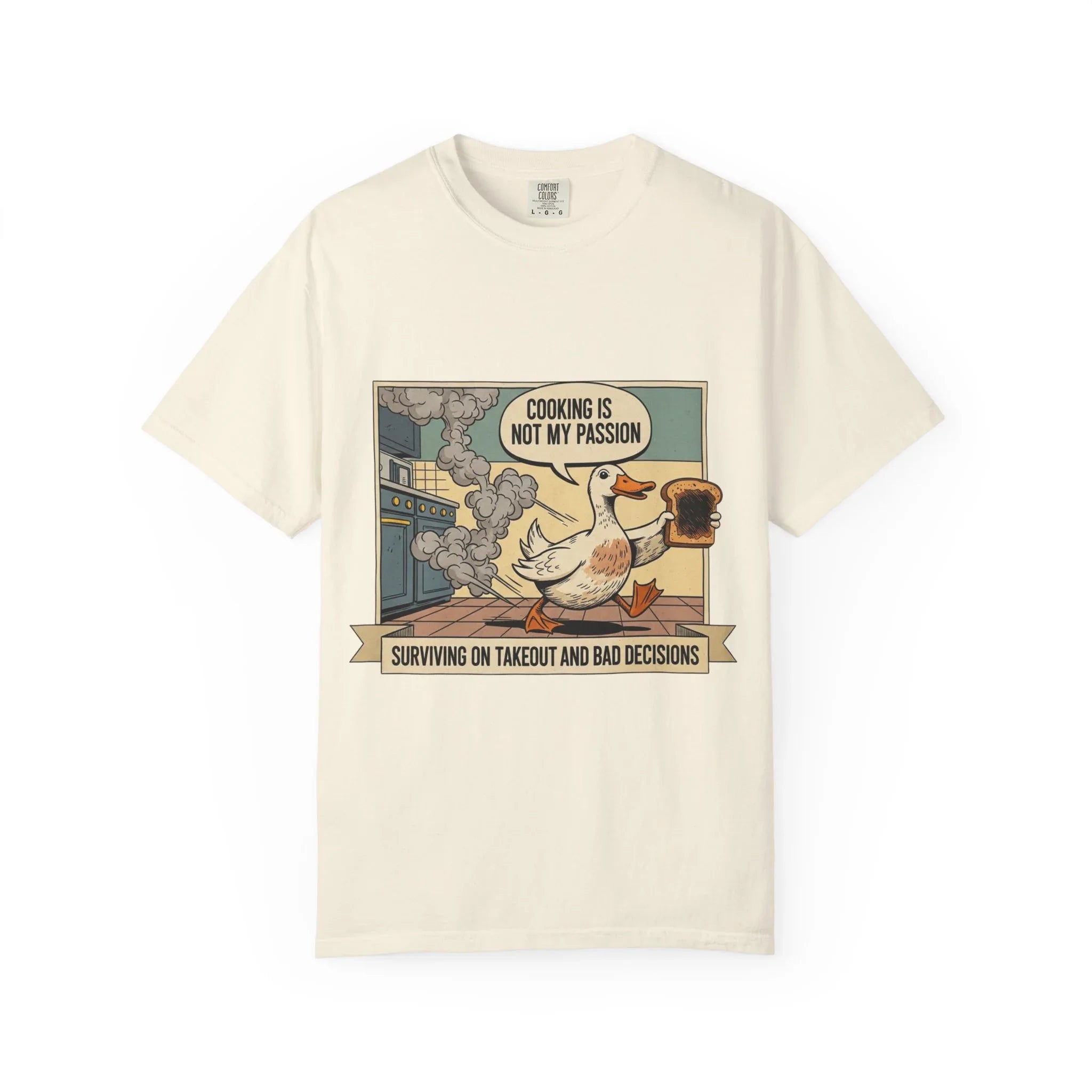 Funny Duck Cooking Shirt Retro Kitchen Fail Tee Sarcastic Foodie Gift Cooking Is Not My Passion Surviving On Takeout Shirt Vintage Cartoon Ivory
