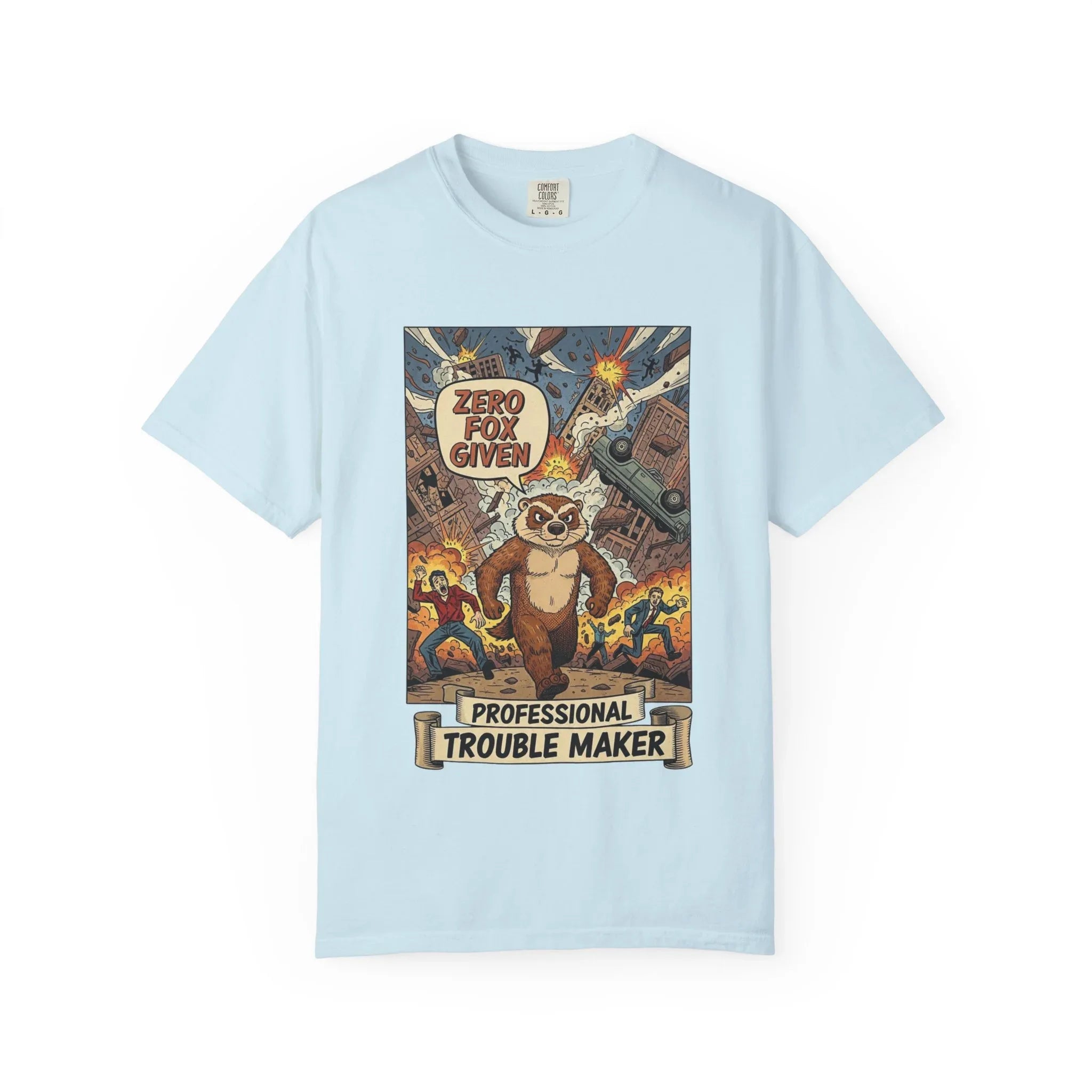 Funny Honey Badger Shirt - "Zero Fox Given" Hoodie - Retro Comic Style Monster Tee - Kaiju Animal Attack Graphic - Professional Trouble Maker Sarcastic Meme Art Chambray