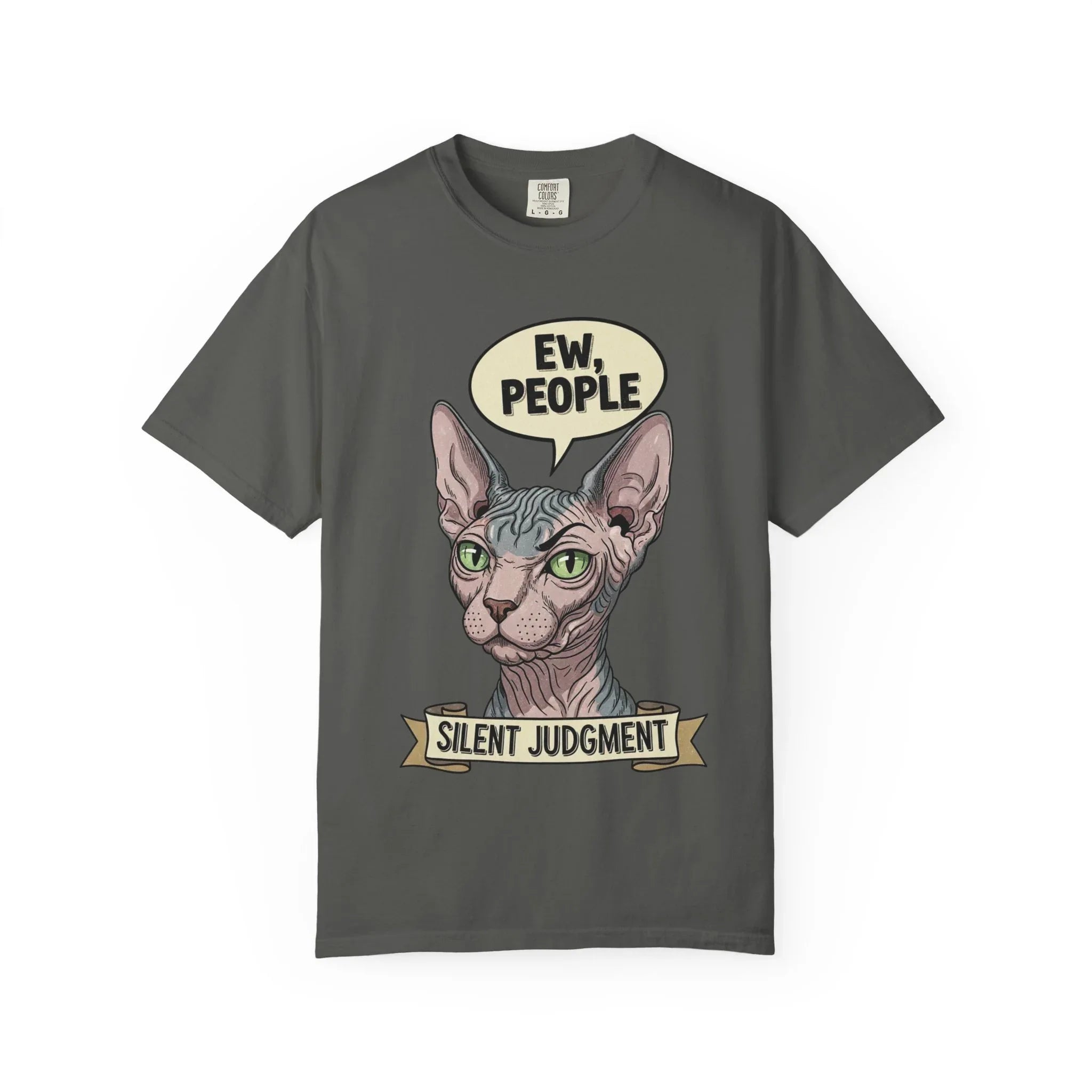 Funny Sphynx Cat Shirt - "Ew, People" Hoodie - Sarcastic Introvert Gift - Hairless Cat Tee - Silent Judgment Graphic Shirt - Grunge Style Cat Lover Top Pepper