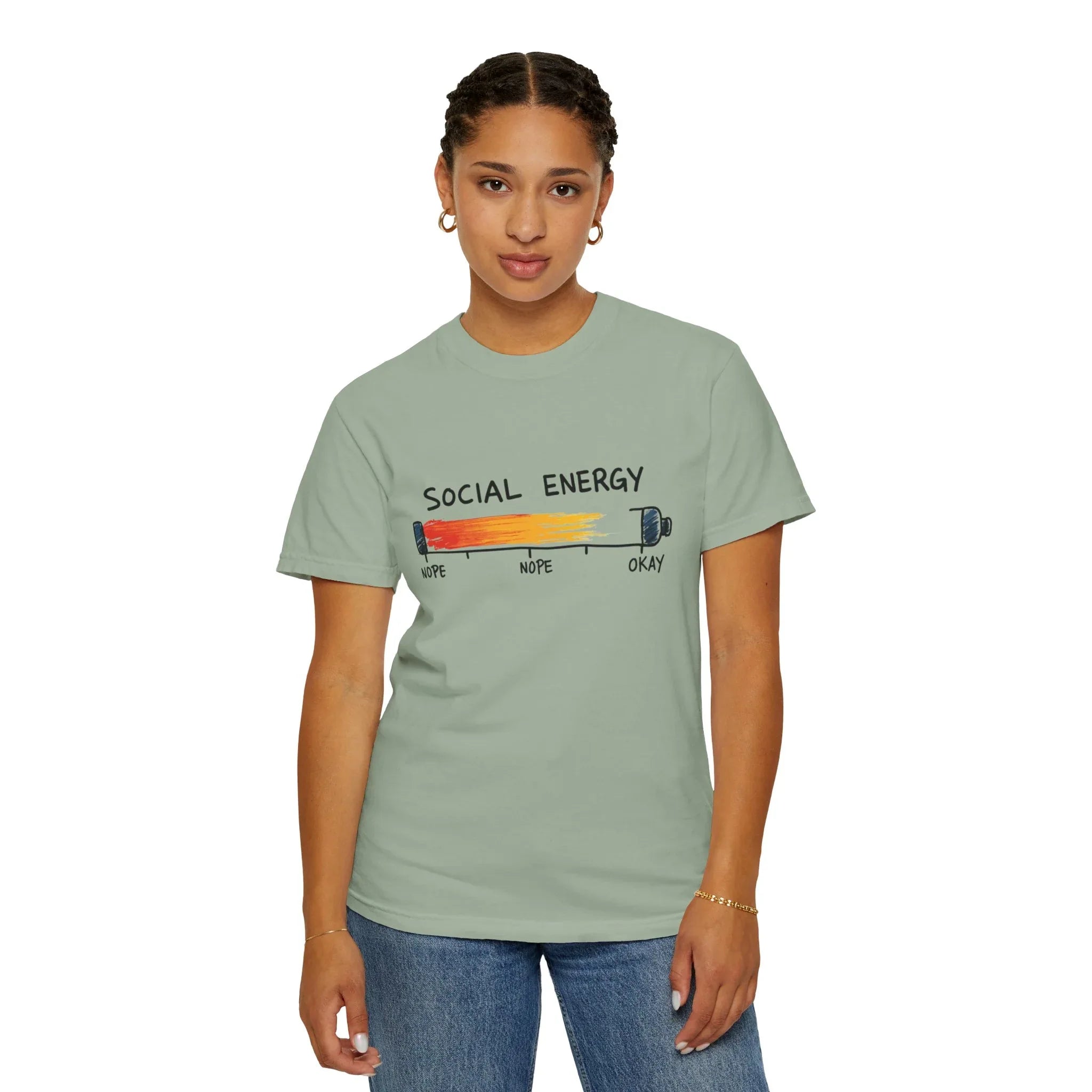 Social Energy Meter Shirt, Introvert Humor Tee, Social Battery Bar Chart T-Shirt, Funny Minimal Graphic, Nope to Okay Gift Bay