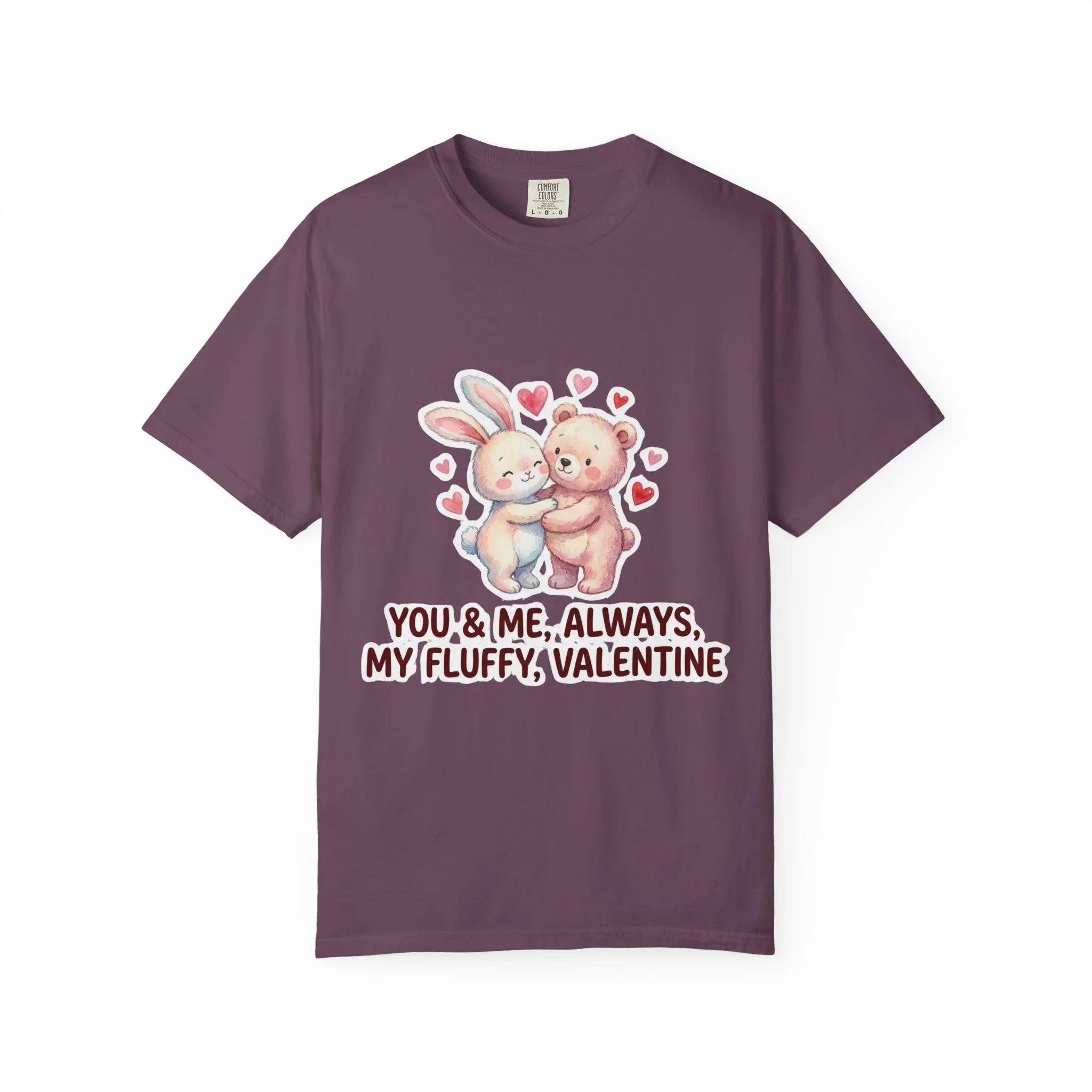 Fluffy Valentine Bunny and Bear T Shirt Cute Retro Valentine Gift Cozy Soft Cotton Vintage Aesthetic Top Romantic Couple Gift Idea Berry M
