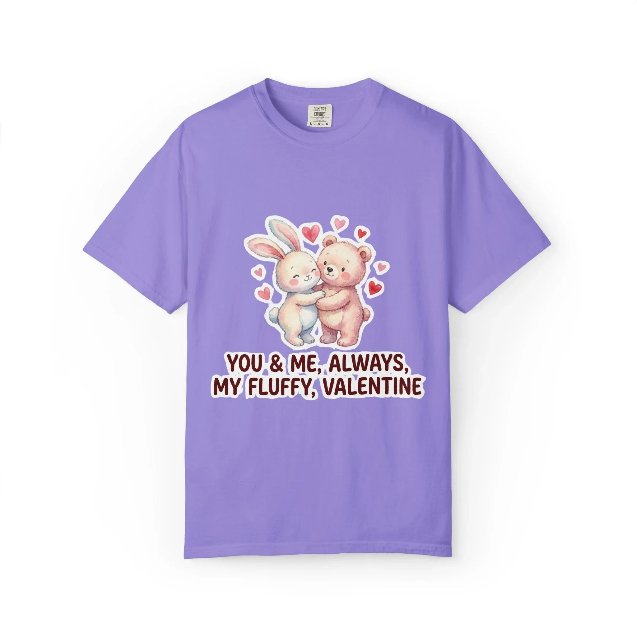 Fluffy Valentine Bunny and Bear T Shirt Cute Retro Valentine Gift Cozy Soft Cotton Vintage Aesthetic Top Romantic Couple Gift Idea Violet