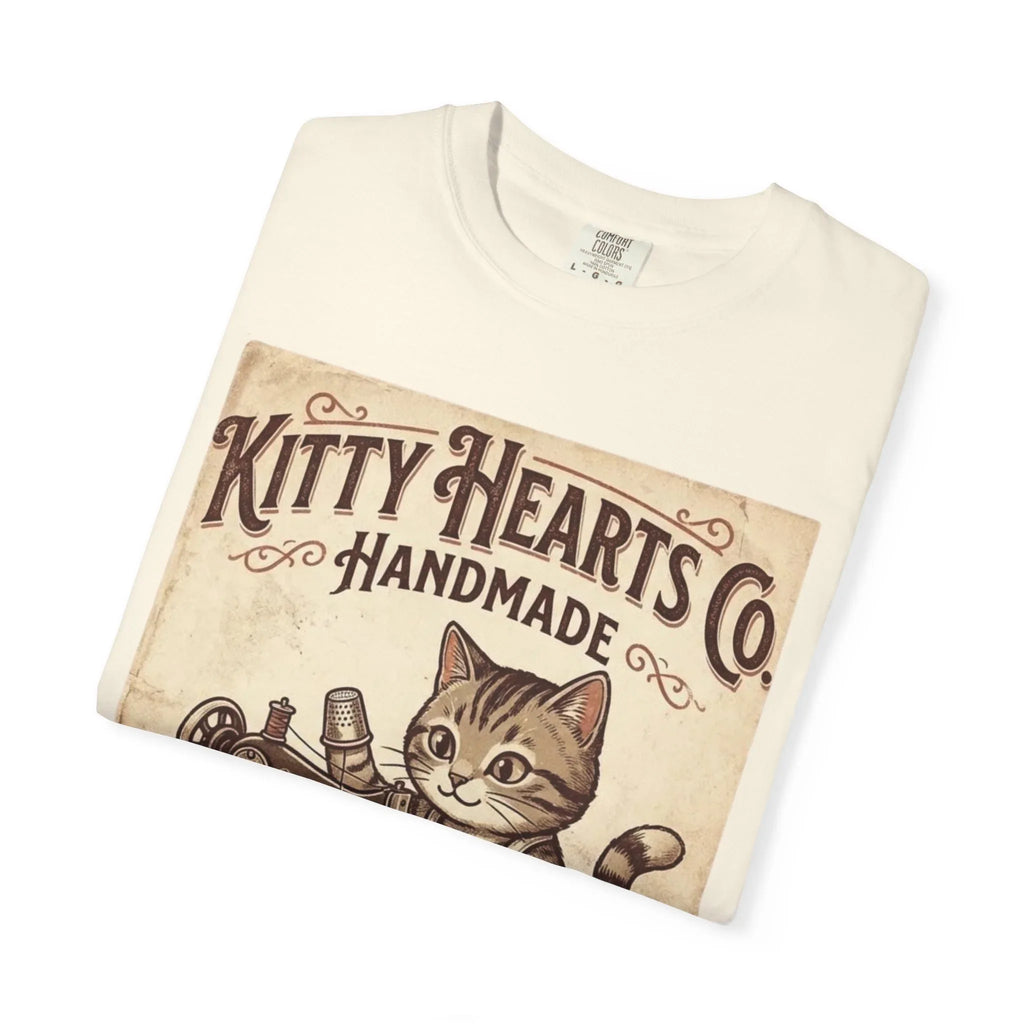 Kitty Hearts Co T-Shirt | Vintage Handmade Cat Sewing Made With Purr Graphic Tee