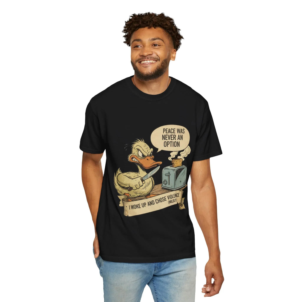 Funny Angry Duck Shirt - "I Woke Up and Chose Violence (Mildly)" Tee - Peace Was Never An Option Shirt - Sarcastic Meme Gift - Retro Comic Style Graphic T-Shirt