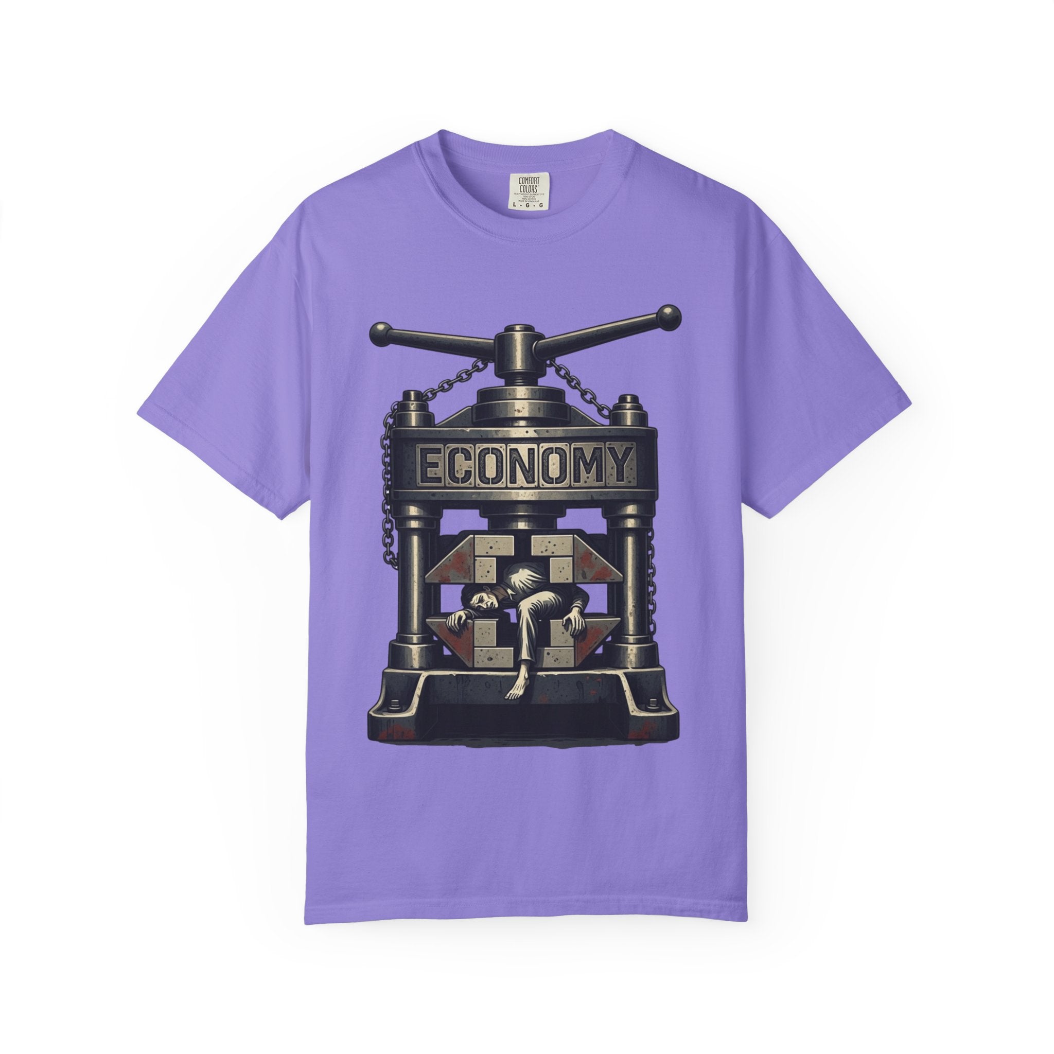 Vintage Dystopian Work Overload Shirt | Retro All-Seeing Eye Tee | Corporate Burnout Graphic | Dark Academia Aesthetic | Gift for Office Workers | Philosophy Satire Unisex T-Shirt Violet